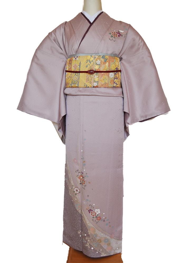ワイドサイズ(トール&超ワイド)■訪問着レンタル■薄紫綸子に花鹿の子huwide5〔往復送料無料〕 - 画像2