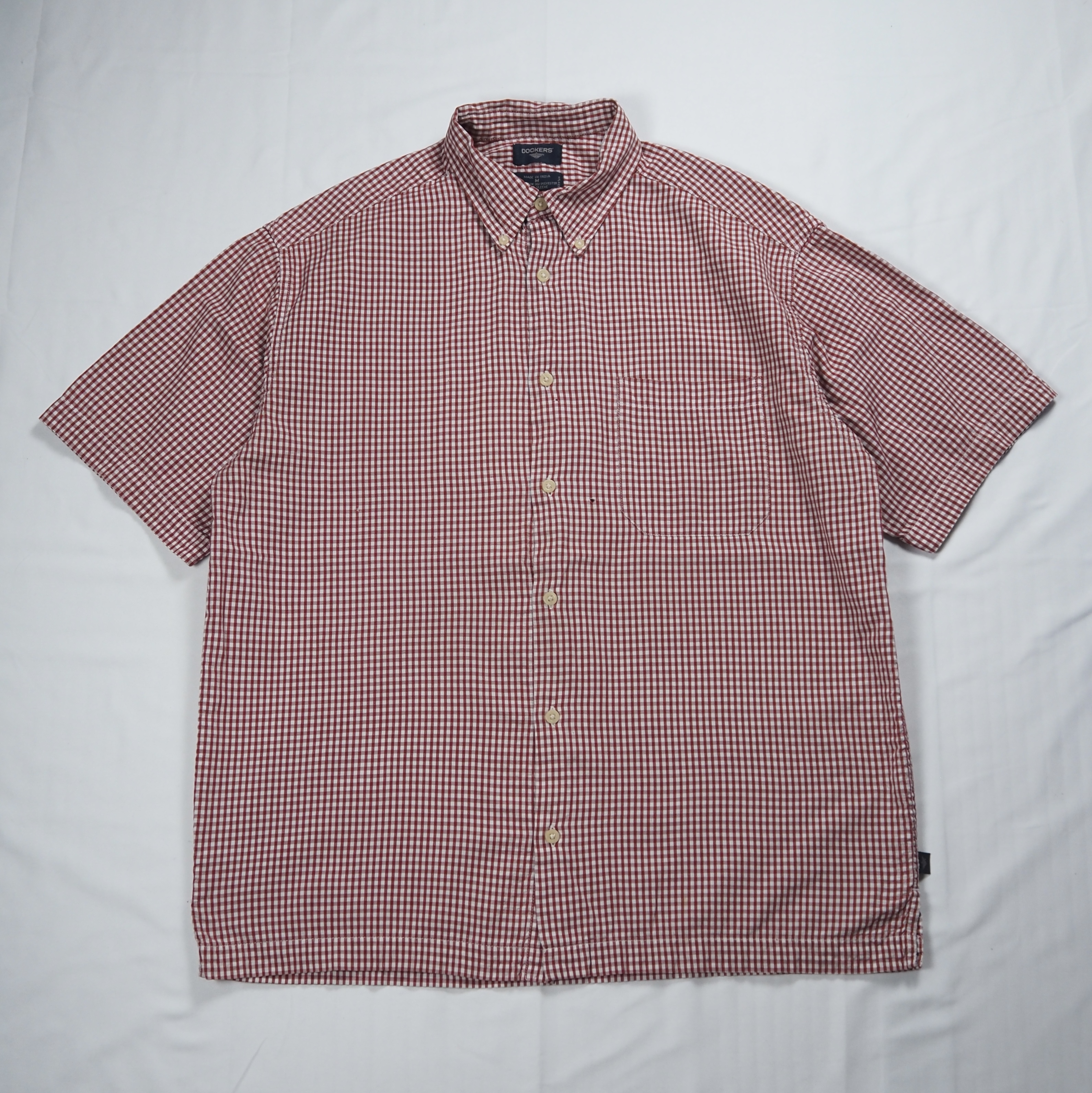 90’s Dockers 半袖コットンシャツ ギンガムチェック Mサイズ レッド