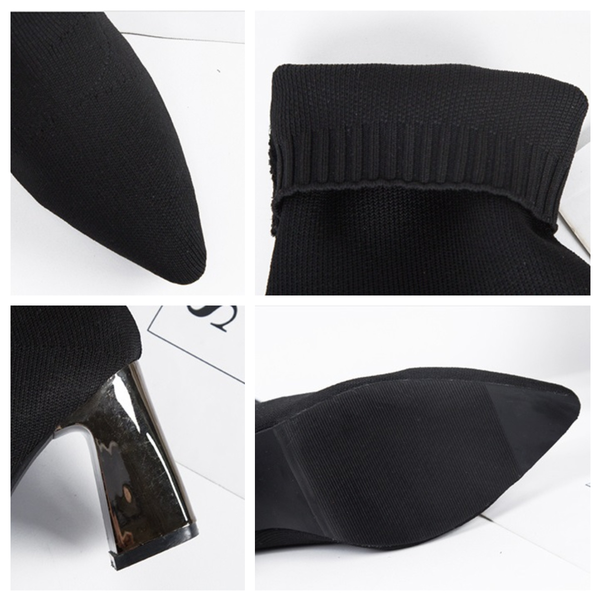 送料無料 ショートブーツ シューズ レディース ブーツ 靴 黒 ヒール ソックスブーツ アンクルブーツ ポインテッドトゥ ミドルヒール きれいめ かっこいい おしゃれ ストレッチブーツ チャンキーヒール 太ヒール セレブカジュアル 無地 デート 通勤 Ol オフィス ブラック