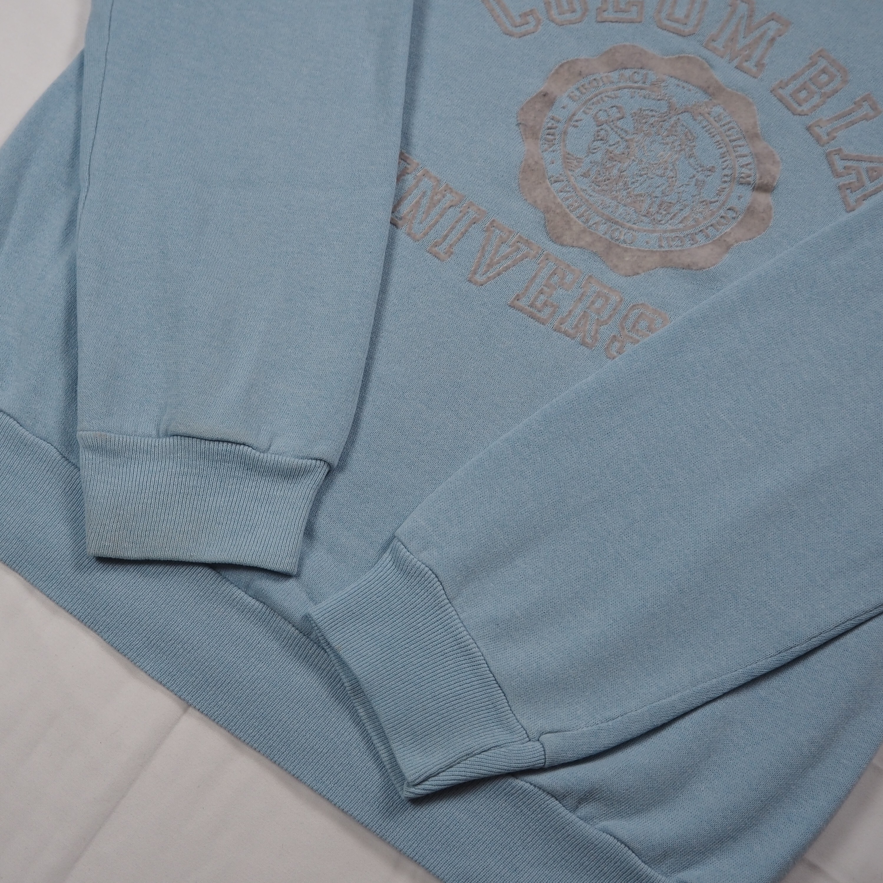 【9/23 20:00入荷】80's Champion カレッジスウェット ライトブルー フロッキープリント の画像 11