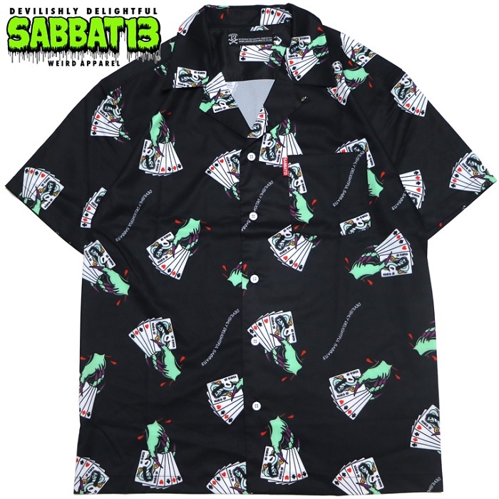 Sabbat13 サバトサーティーン サバト13 Yokai Trump Aloha Shirts アロハシャツ オープンシャツ 総柄 黒 ブラック サテン 光沢 セットアップ スカル ドクロ メンズ レディース ロゴ ロック パンク バンド フェス Rock Punk ギフトラッピング無料 ステージ衣装 Rogia Sabbat13 サバトサーティーン サバト13 Yokai Trump Aloha Shirts アロハシャツ オープンシャツ 総柄 黒 ブラック サテン 光沢 セットアップ スカル ドクロ メンズ レディース ロゴ ロック パンク バンド フェス Rock Punk ギフトラッピング無料 ステージ衣装 Rogia