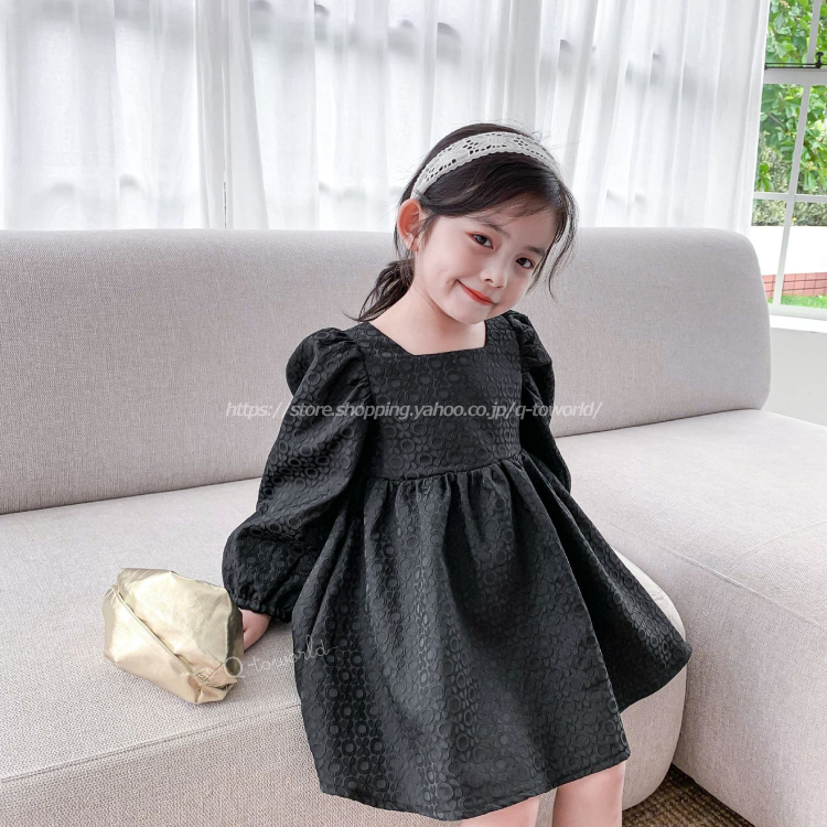 80 130 ワンピース 長袖 ドレス フォーマル ブラック 韓国版 韓国子供服 子供服 女の子 キッズ Q Toworld キュートワールド 子供服 メール便は何点でも送料の合計は280円