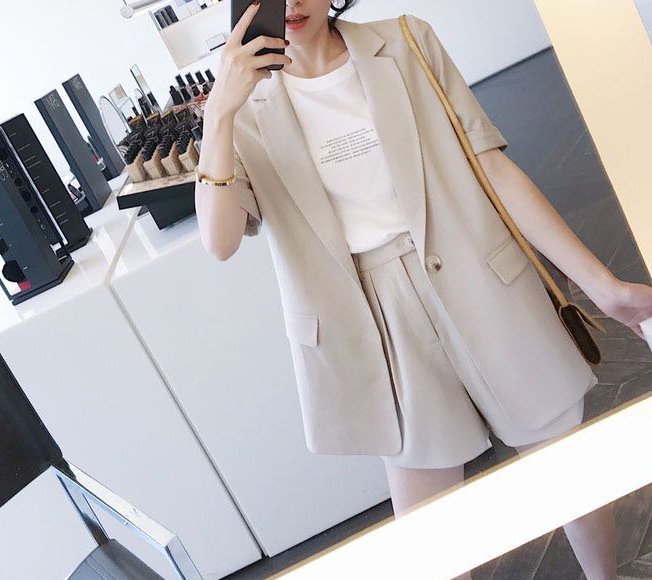 韓国 ファッション レディース セットアップ ツーピース ショートパンツ ワイドレッグパンツ サマージャケット ハイウエストパンツ スーツ 半袖 夏 カジュアル Ki156 Bonheur Femme ボヌール ファム