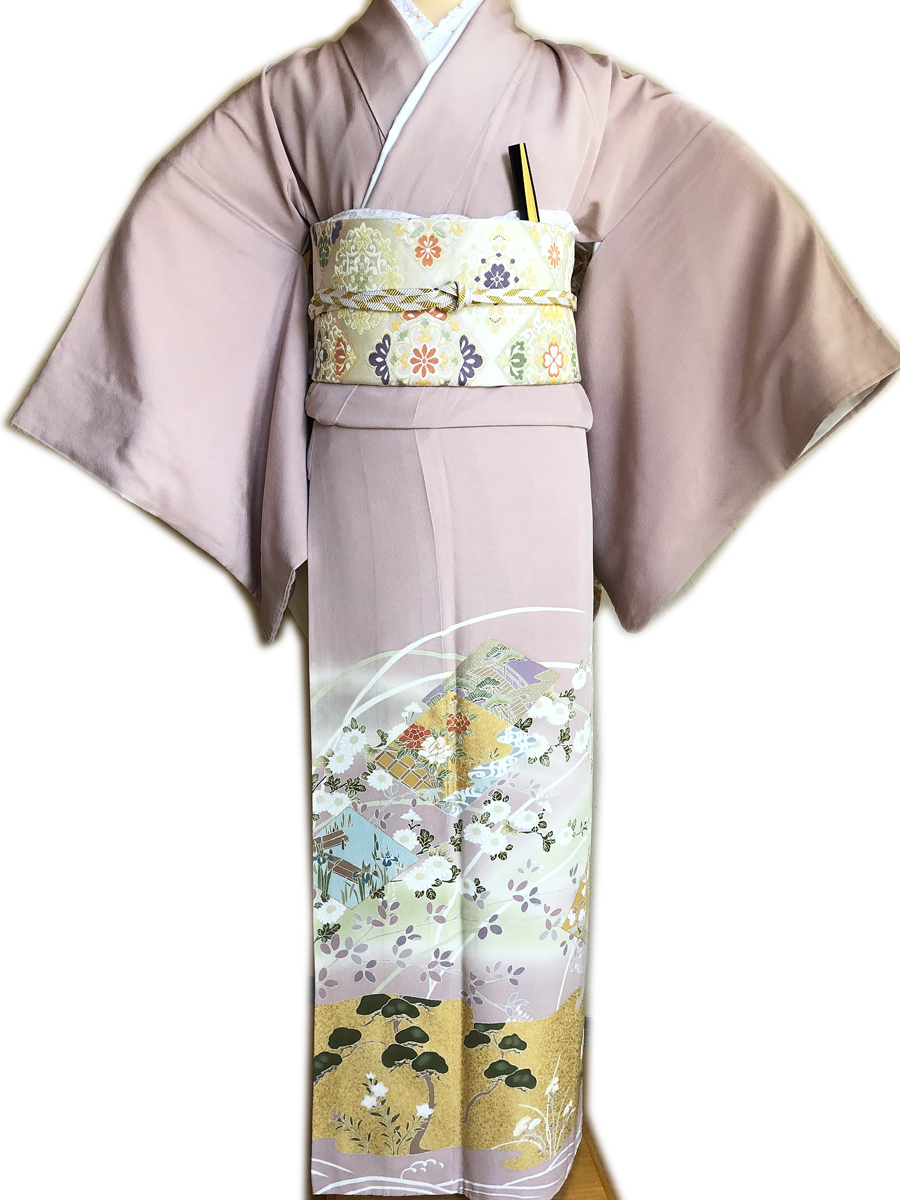 レンタル色留袖■押えた桃色地 牡丹や菖蒲金彩に松と桔梗柄■irotome4【往復送料無料】 - 画像2