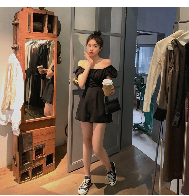 ボトムス パンツ ズボン オールインワン サロペット ショート丈 オフショルダー スクエアネック