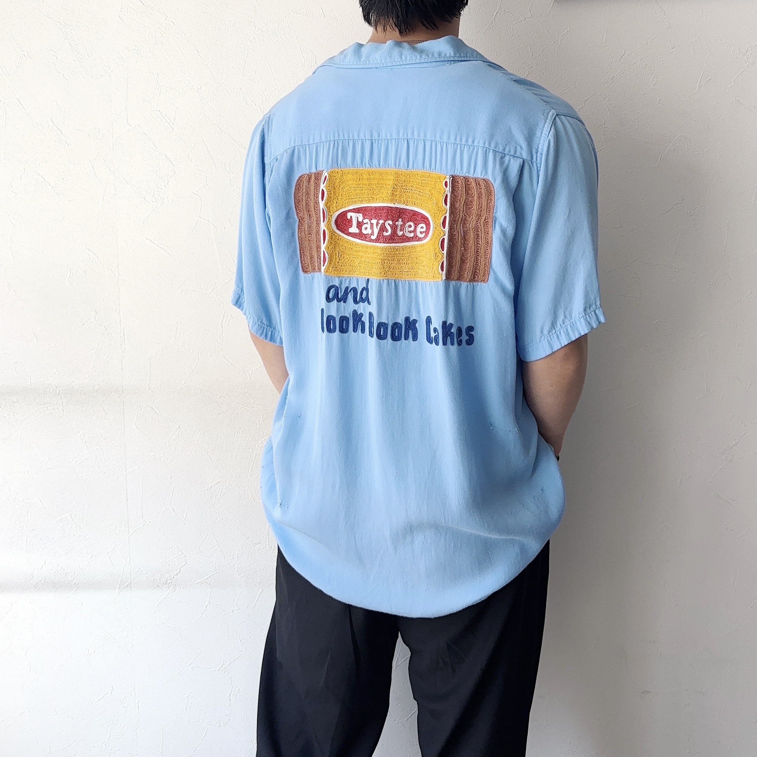 Vintage 50〜60's "Taystee and Cook Book Cakes" Rayon Bowling Shirt の画像 4