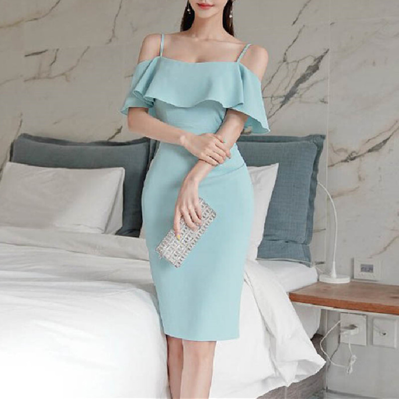 セクシーワンピース レディース 通勤 ノースリーブ ブルー ファンション ロング S M L Ll Dresszone