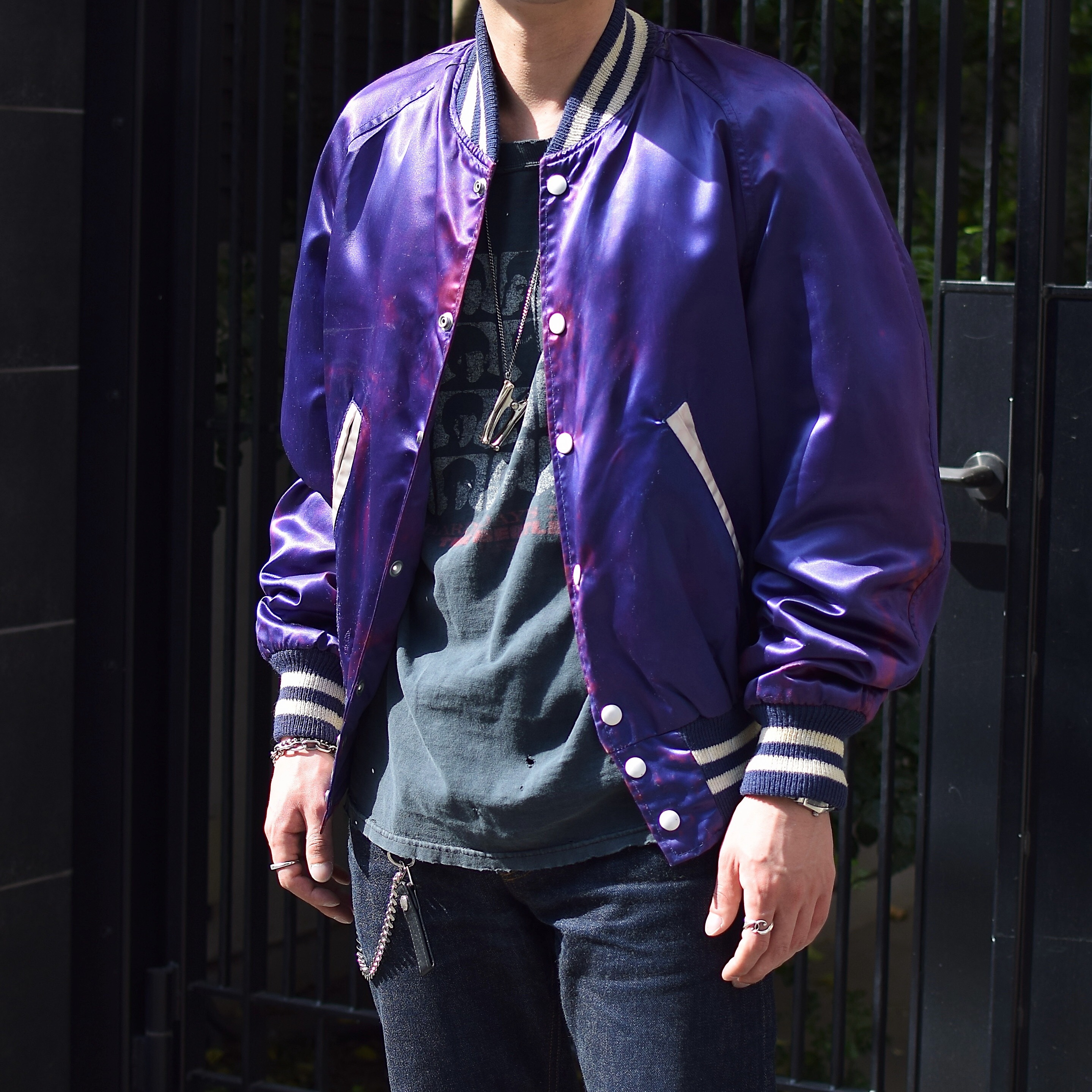 Vintage 50〜60's【Hatchers】"ATLANTA SCHOOL RADIO & TV" Faded Satin Jacket の画像 3