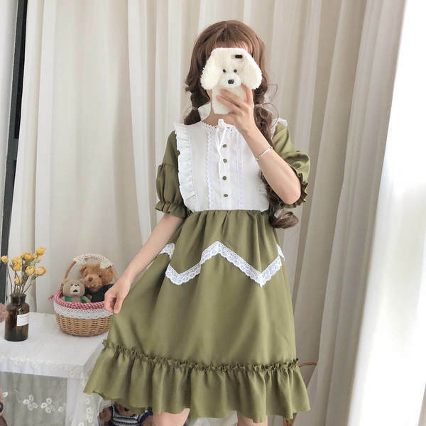 ロリータドレス 薄緑 シンプル カジュアル コスプレ 病みかわ メイド お姫様 フリル リボン アリス かわいい グリーン Sweetly ロリータドレス 薄緑 シンプル カジュアル コスプレ 病みかわ メイド お姫様 フリル リボン アリス かわいい グリーン Sweetly