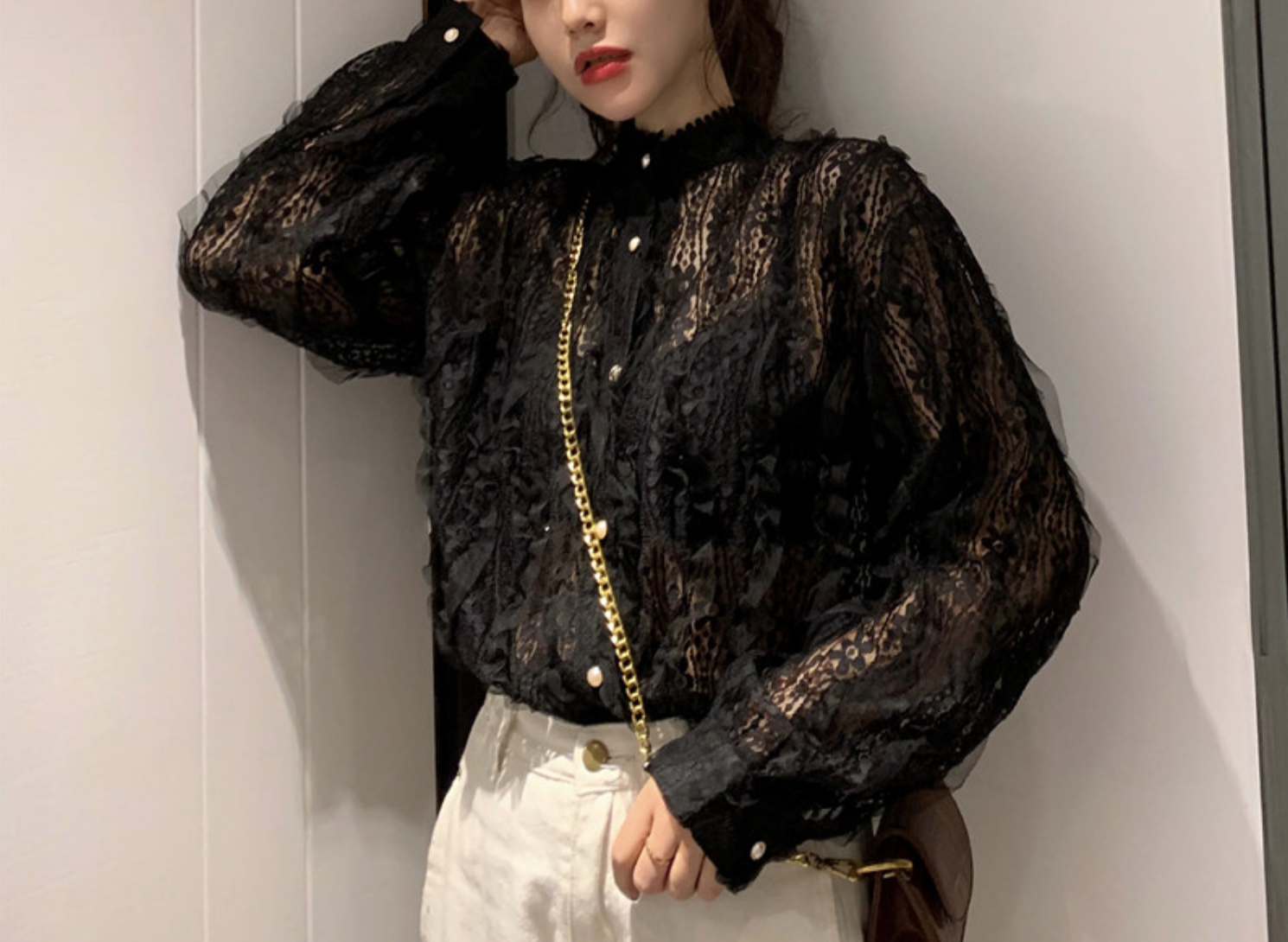 レース トップス 透け 素材 カットソー インナー ガーリー ハイネック 韓国ファッション 花柄 303 Sweetly レース トップス 透け 素材 カットソー インナー ガーリー ハイネック 韓国ファッション 花柄 303 Sweetly