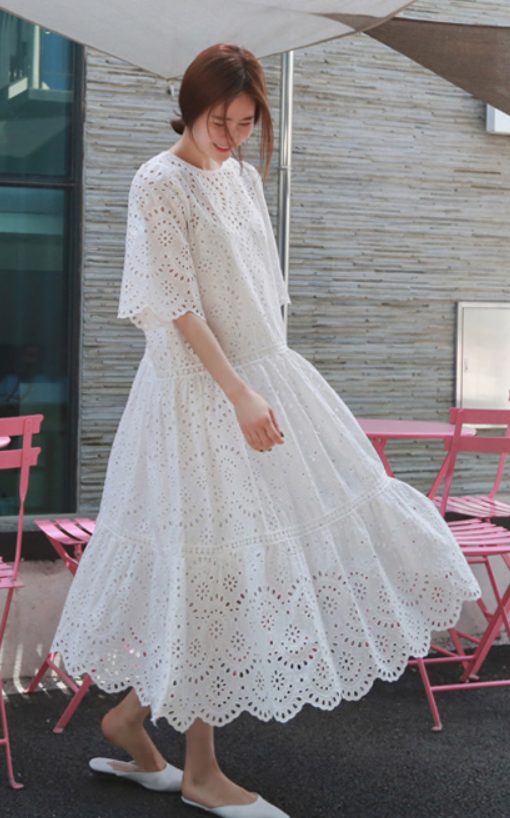 大人気の商品 ワンピース フレアワンピース ワンピドレス ロング丈 袖あり 5分袖 五分袖 萌袖 ラウンドネック クリアランス割引 Ssl Daikyogo Or Jp