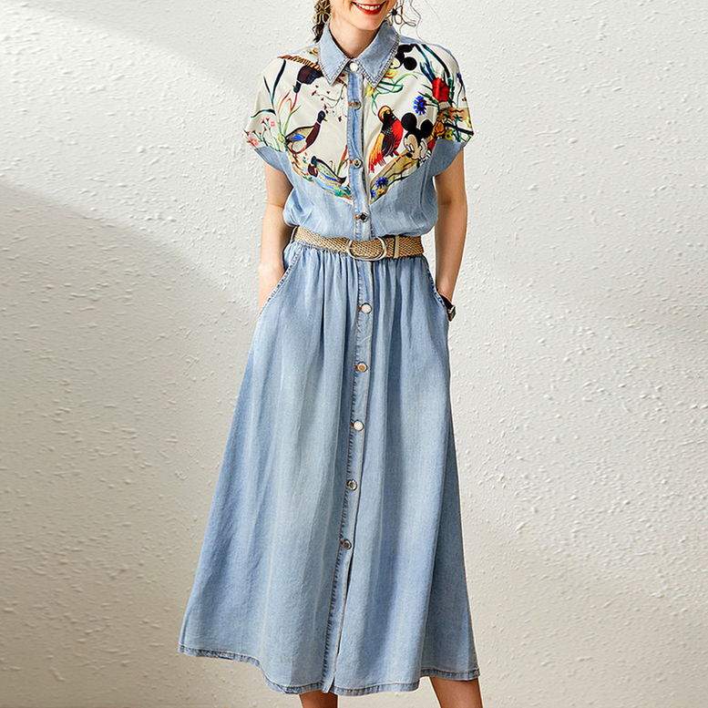 高評価 ロング ワンピース ショッピングレディースファッション ワンピース ドレス 夏 レディース ゆったり デニム シャツワンピ 前ボタン ひざ下丈 シャツワンピース 半袖 デニムワンピース 切り替え マキシ ドルマンスリーブ ミモレ丈 春 ネット販促