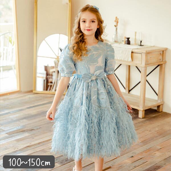 オンラインストア販売 子供服 女の子 ドレス 結婚式 発表会 ピアノ発表会 誕生会 お祝い ミドル丈 半袖 青 春 夏 秋 純正直売 Ssl Daikyogo Or Jp