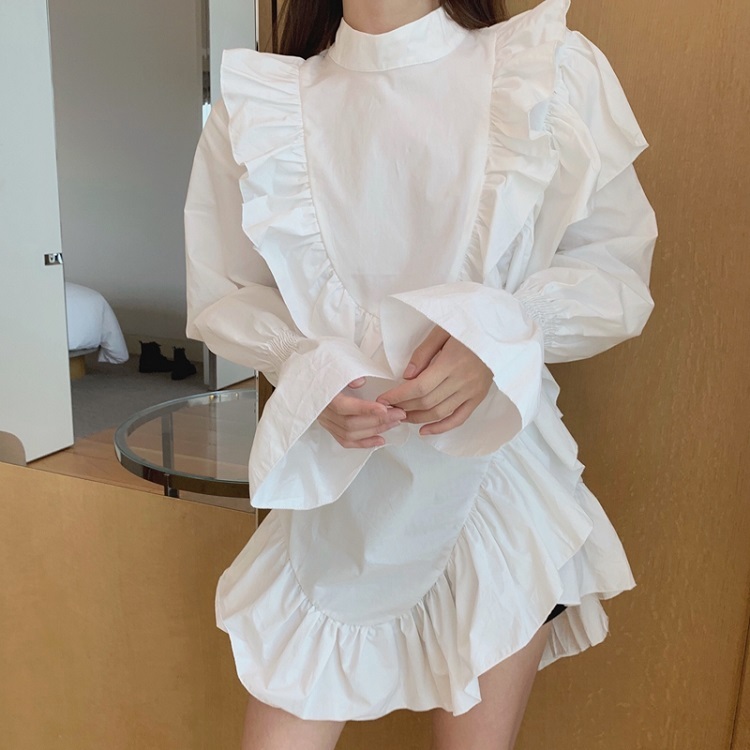 シャツワンピース シャツワンピ ワンピース ワンピ レディース 女性用 黒ワンピース 黒ワンピ 白ワンピース 白ワンピ 通販 通販ワンピース 通販ワンピ 長袖 ミニ丈 ショート フリル ふりふり 黒 白 モノトーン 無地 アシンメトリー デート 普段着 デイリー 旅行 シンプル