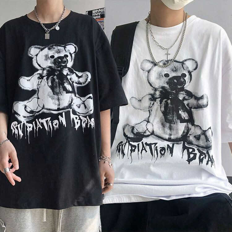 韓国ファッション Tシャツ ユニセックス Tシャツ 半袖 メンズ レディース シンプル ダークベアー ダーククマちゃん オーバーサイズ 大きいサイズ ルーズ ストリート