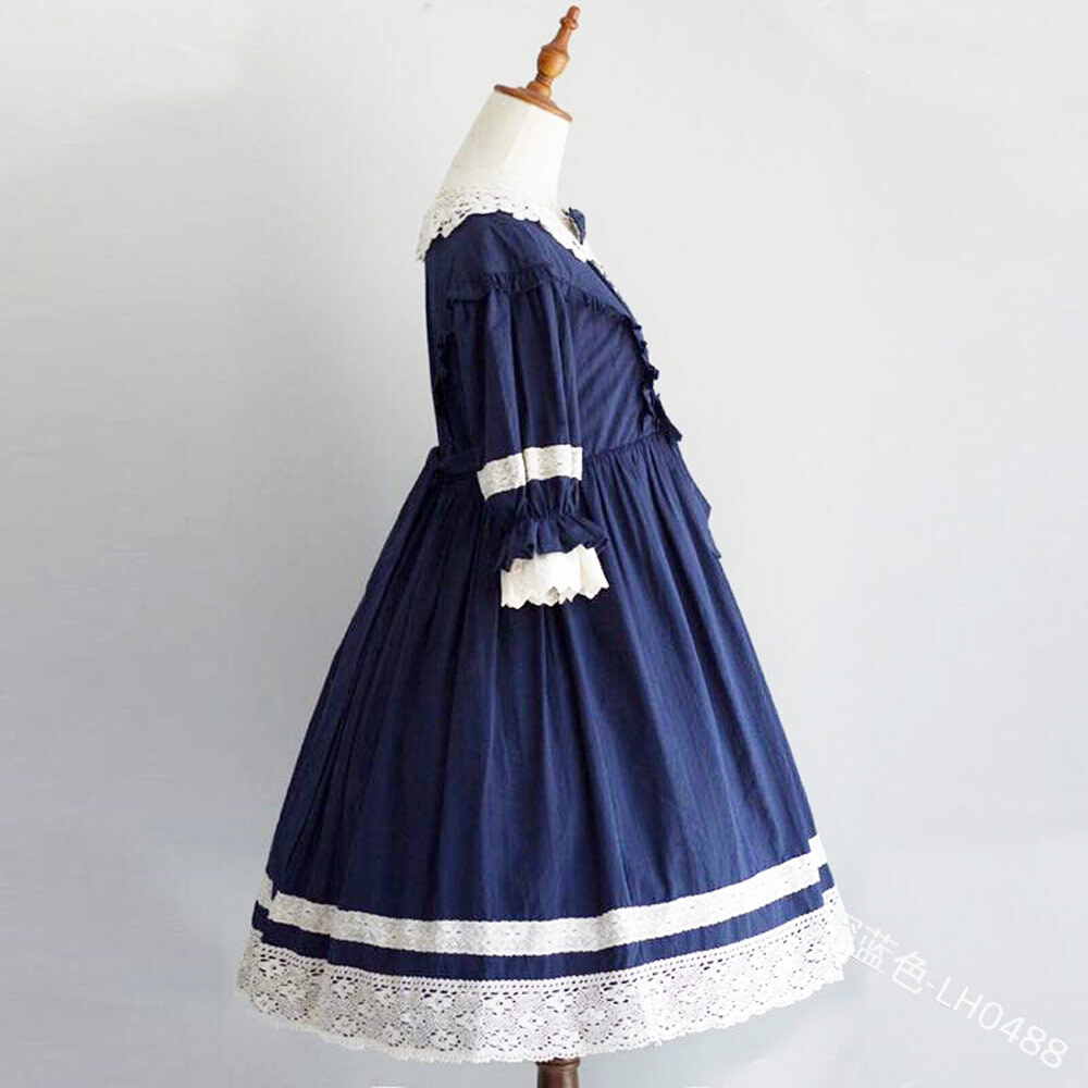 ロリィタレトロレースワンピース ネイビー Black Lotus