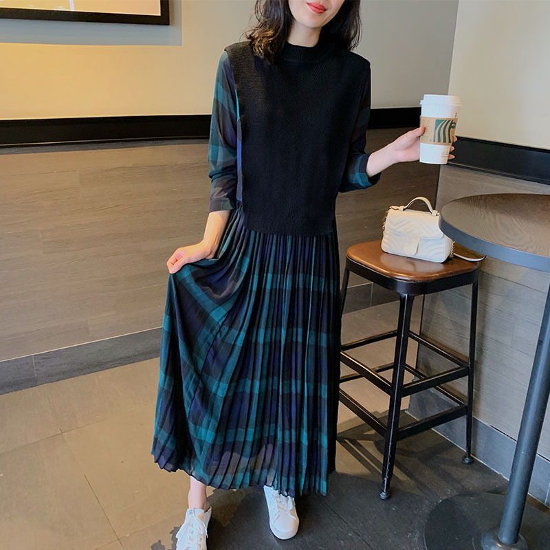 売り出し純正 セットアップ風 ワンピース ロング丈 長袖 異素材ミックス チェック柄 ニット シャツ 秋冬 大阪特売 Ssl Daikyogo Or Jp