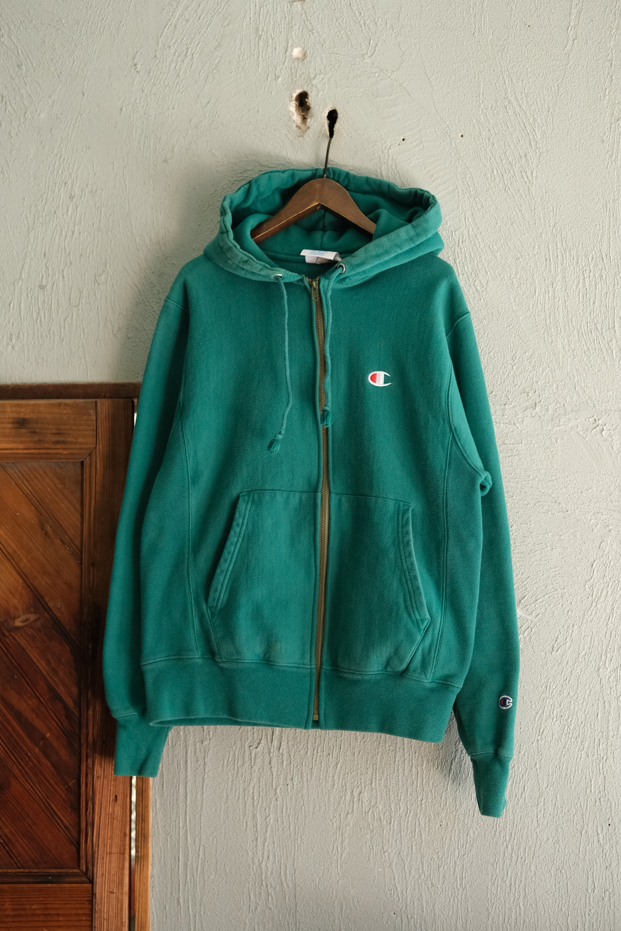 Utah/"Champion" reverse weave type remake zip up hoodie/green