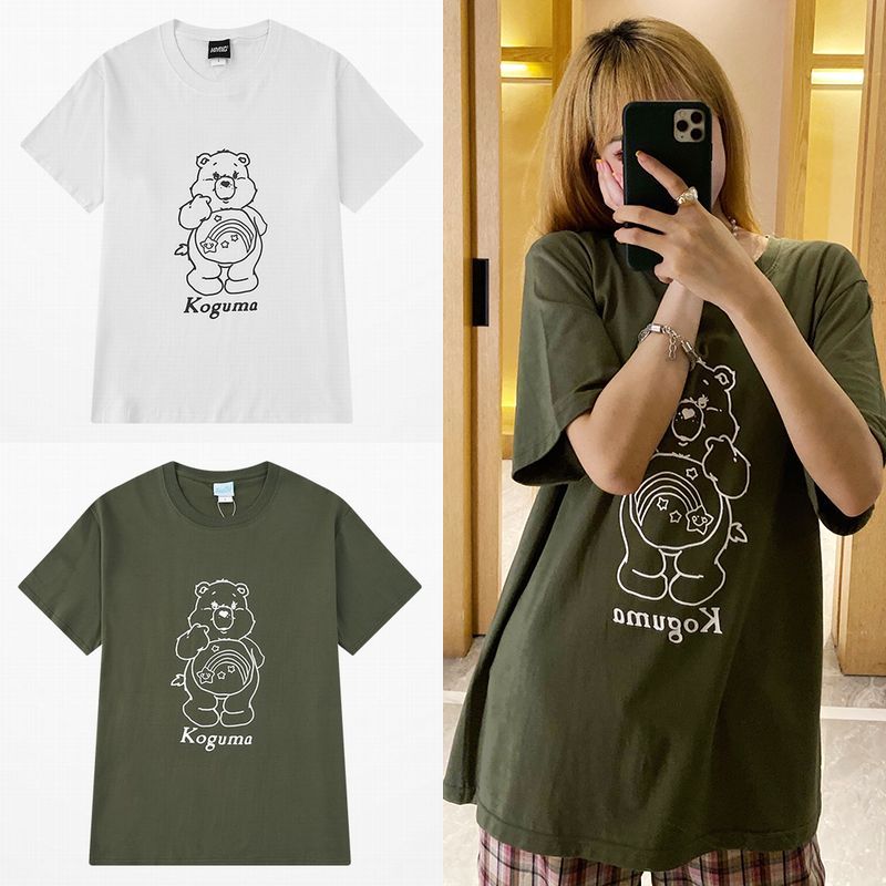 韓国ファッション Tシャツ ユニセックス Tシャツ 半袖 メンズ レディース ラウンドネック かわいい クマちゃん ベアー プリント オーバーサイズ 大きいサイズ ルーズ ストリート