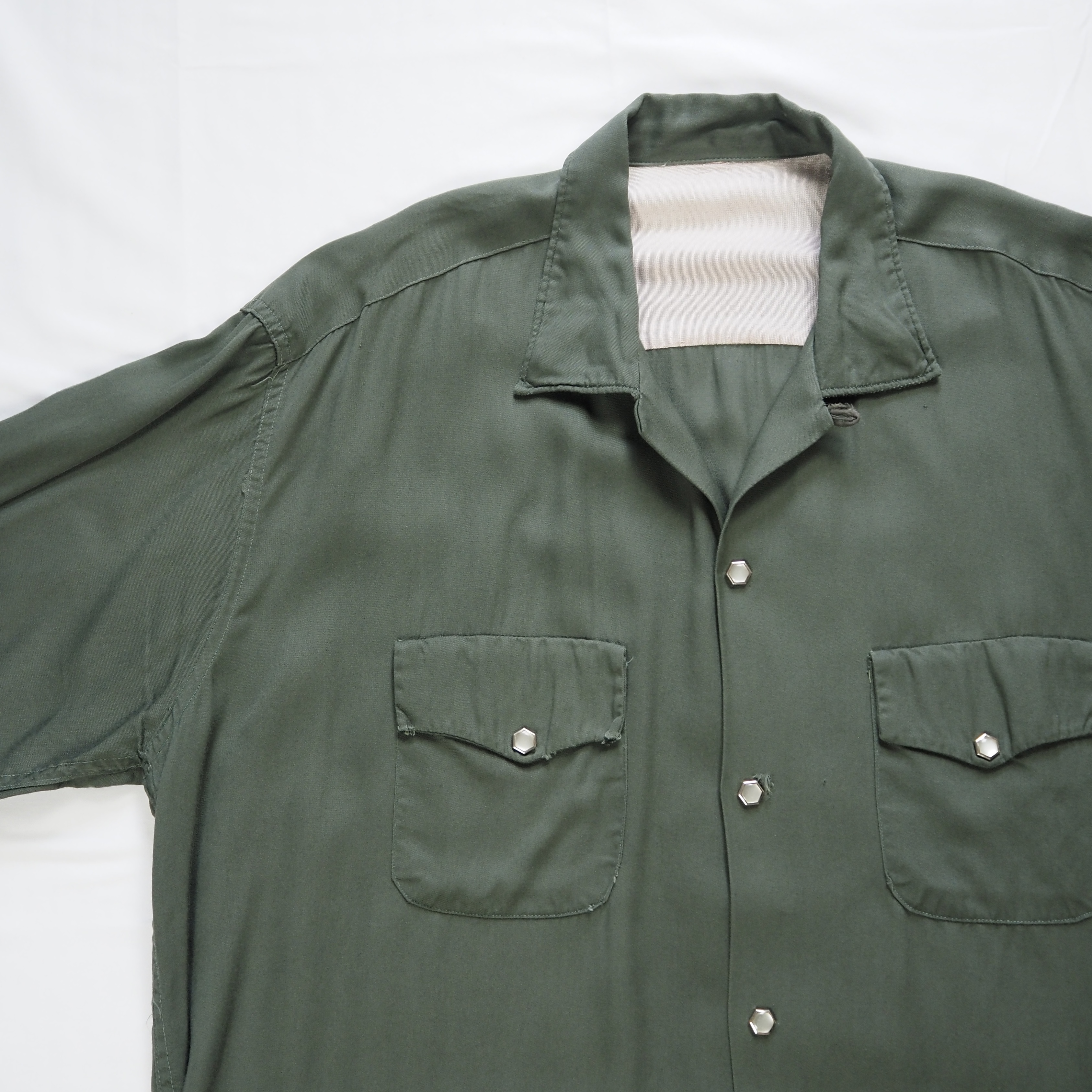 50’s レーヨンシャツ スナップボタン グリーン単色  L-XL程度 の画像 10