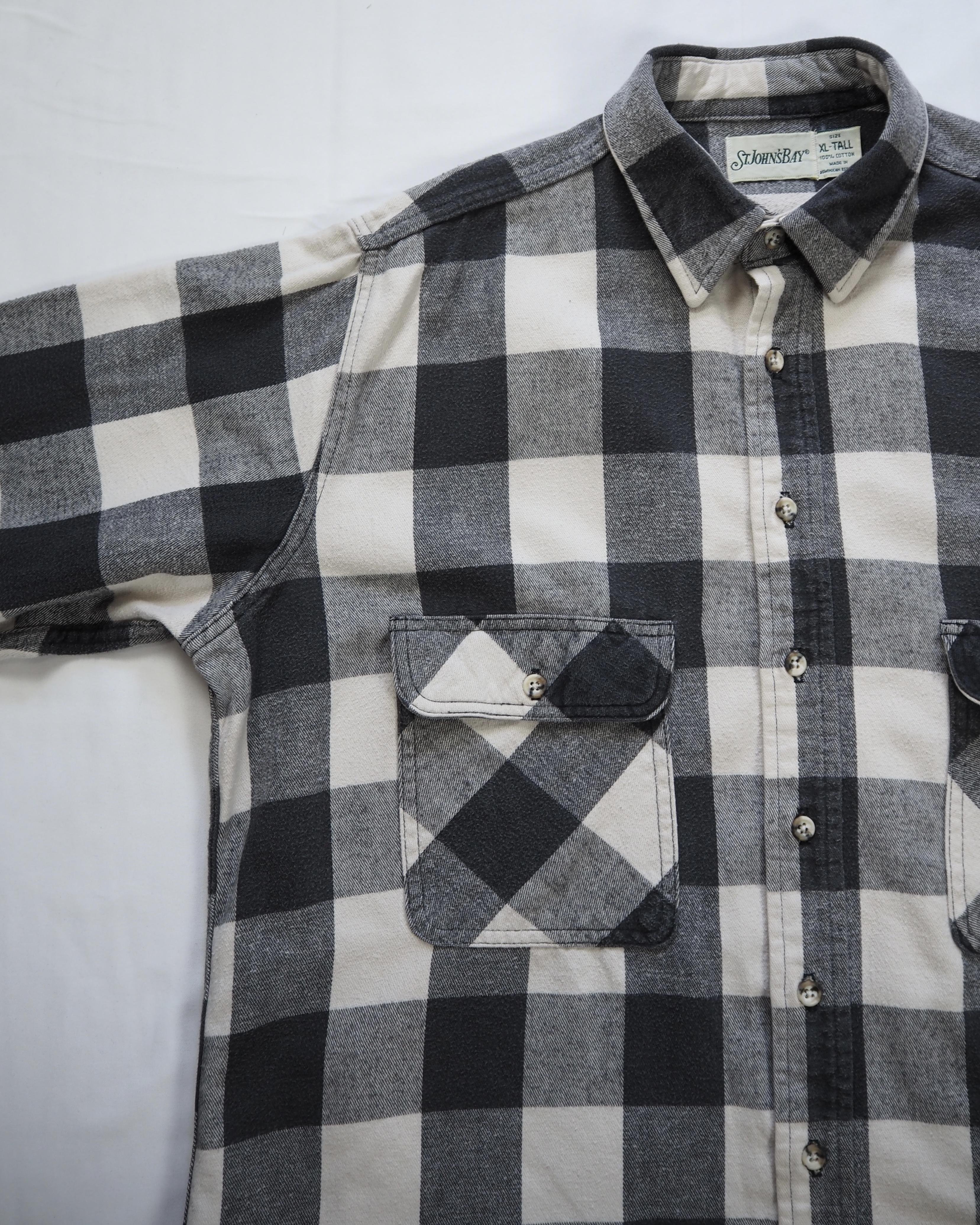 【5/6(水) 20:00入荷】90’s St. John’s Bay フランネルシャツ ブラック×ホワイト の画像 5