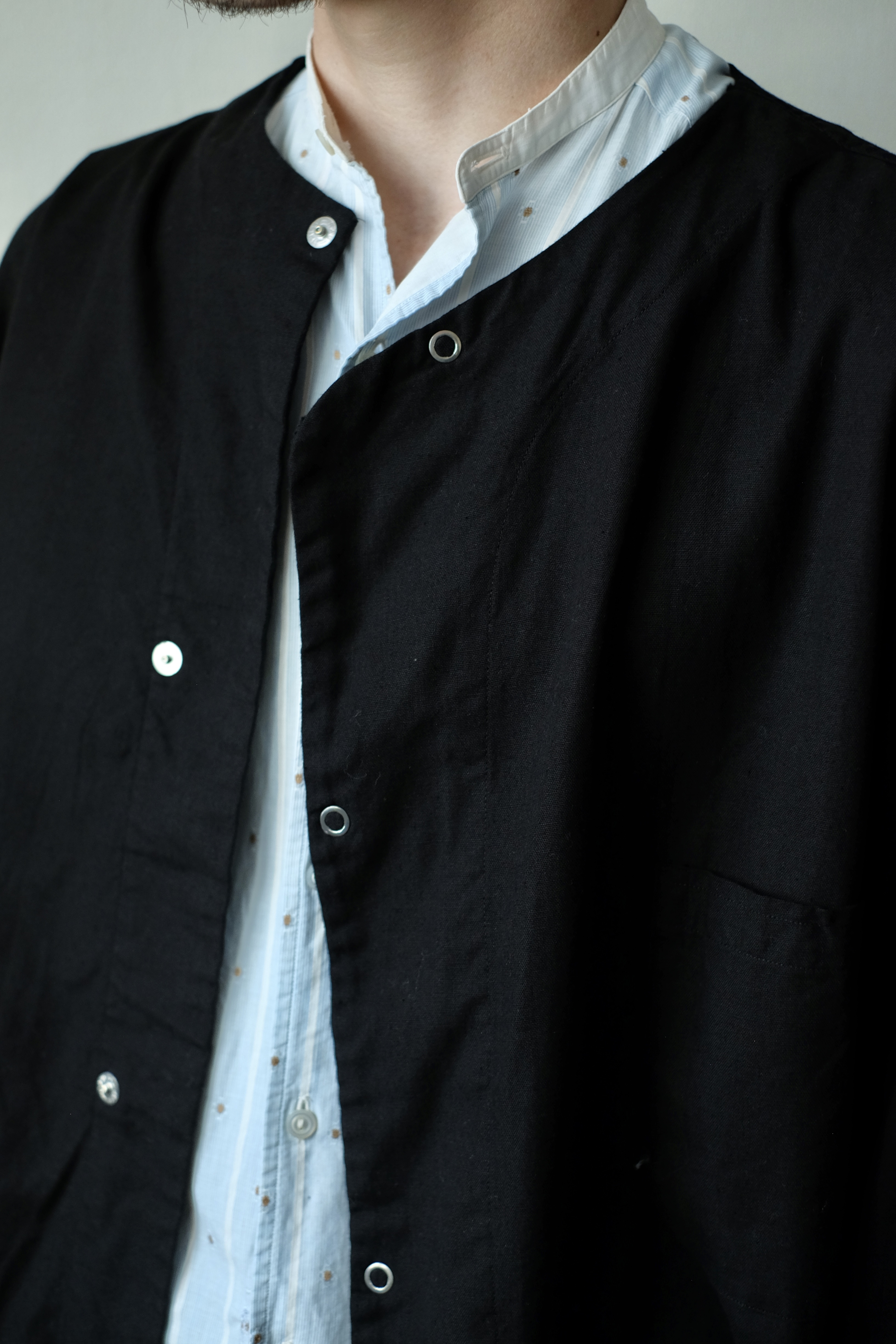 50s US army no collar pajama shirt “黒染め” の画像 2