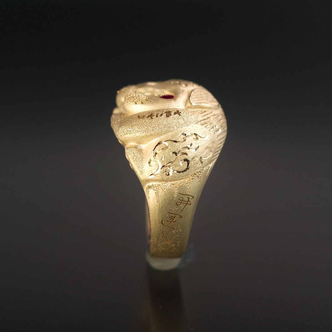 受注制作|犬? 猫? 妖怪指輪 『 すねこすり 』 10金イエローゴールド*ルビー