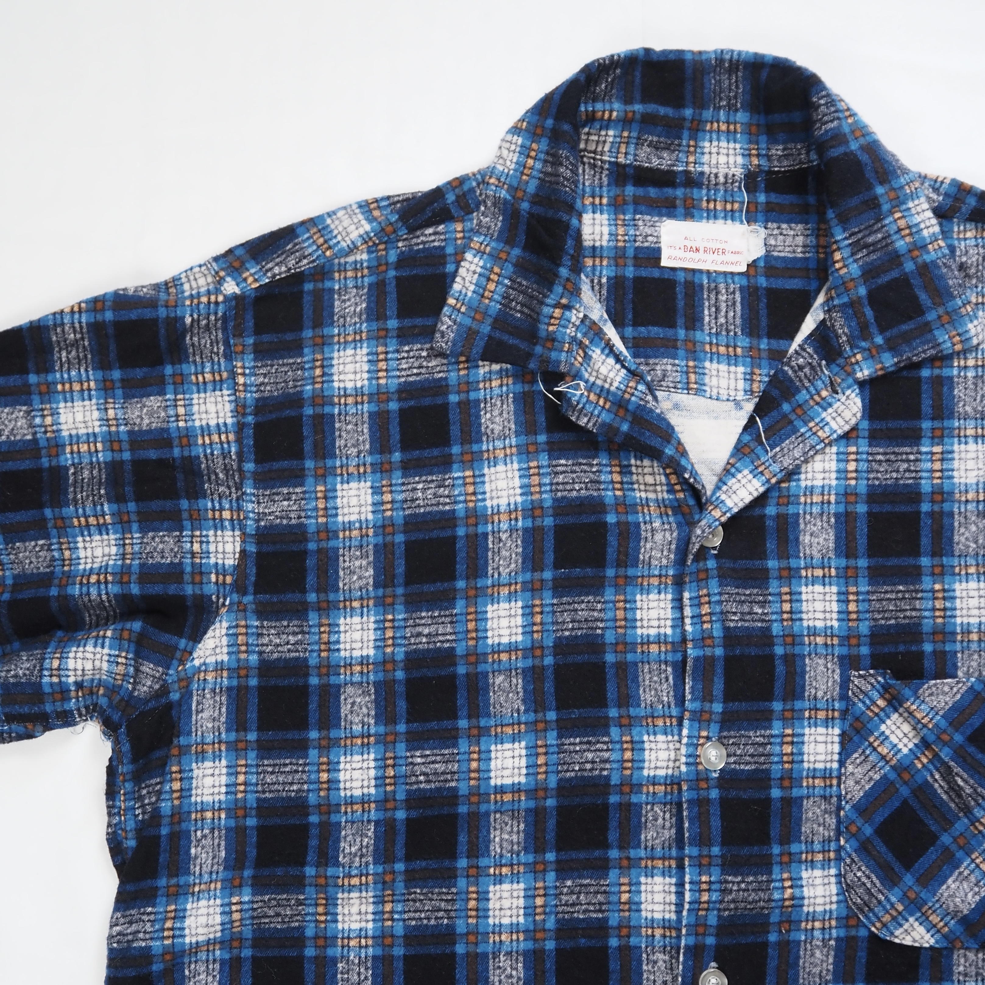 60’s Dan River Fabric プリントネル ブルー×ブラック  Mサイズ程度 の画像 4