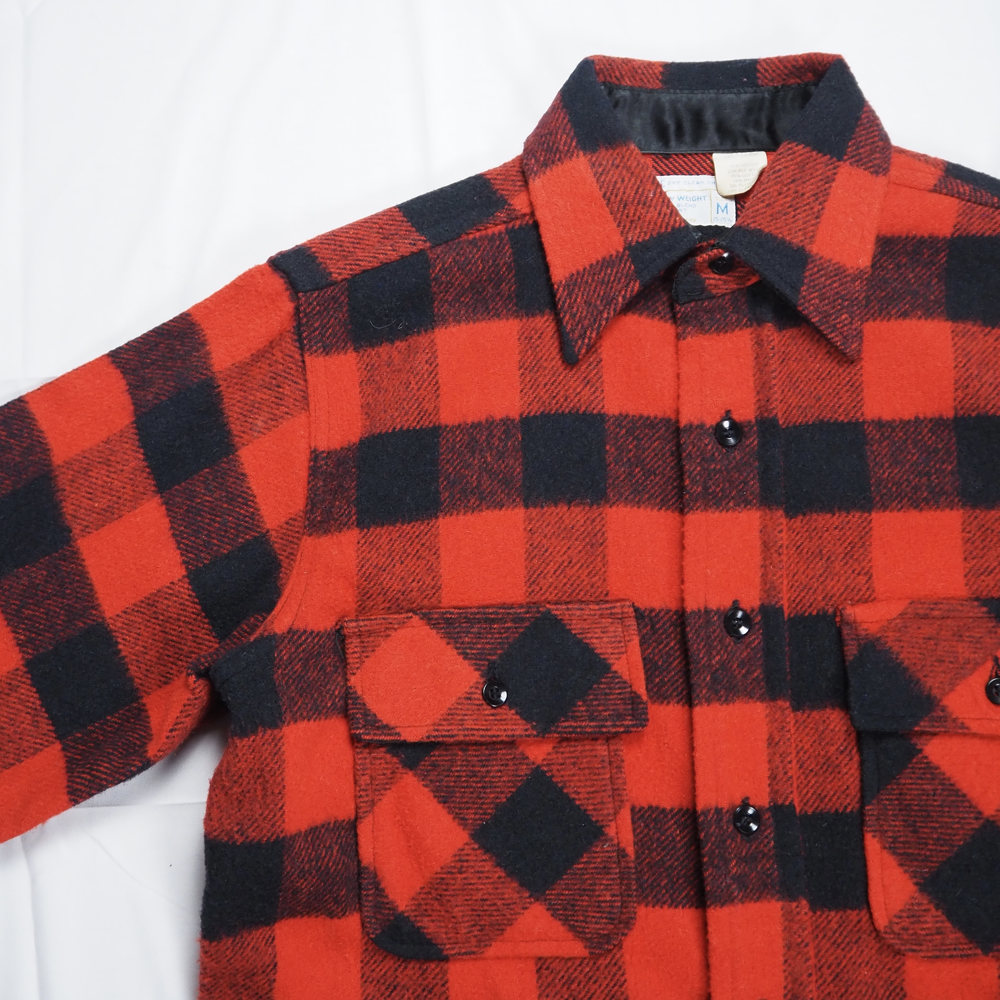 70’s J.C. Penny フランネルシャツ Mサイズ レッド×ブラック ブロックチェック Mサイズ マチ付き オンライン限定商品 の画像 3