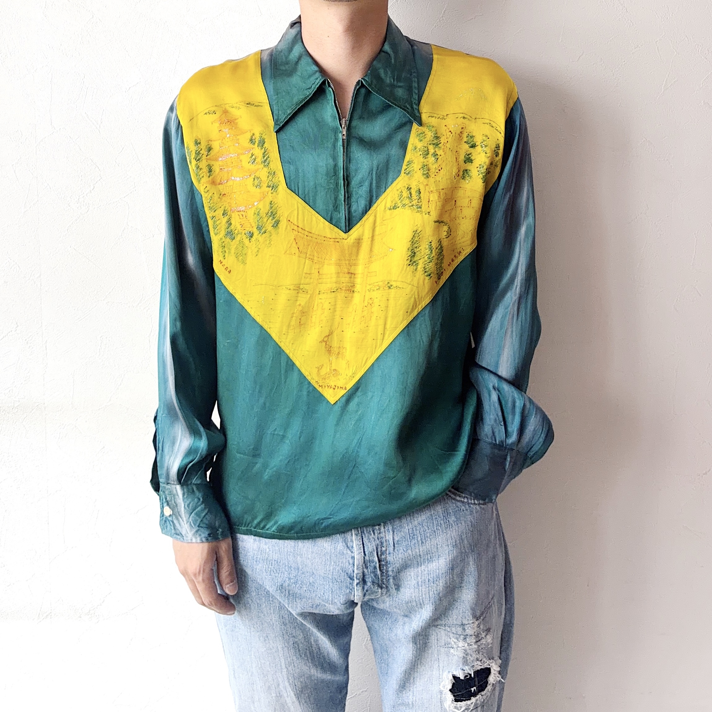 Vintage 50's "JAPAN" Pullover Satin Souvenir Shirt の画像 3