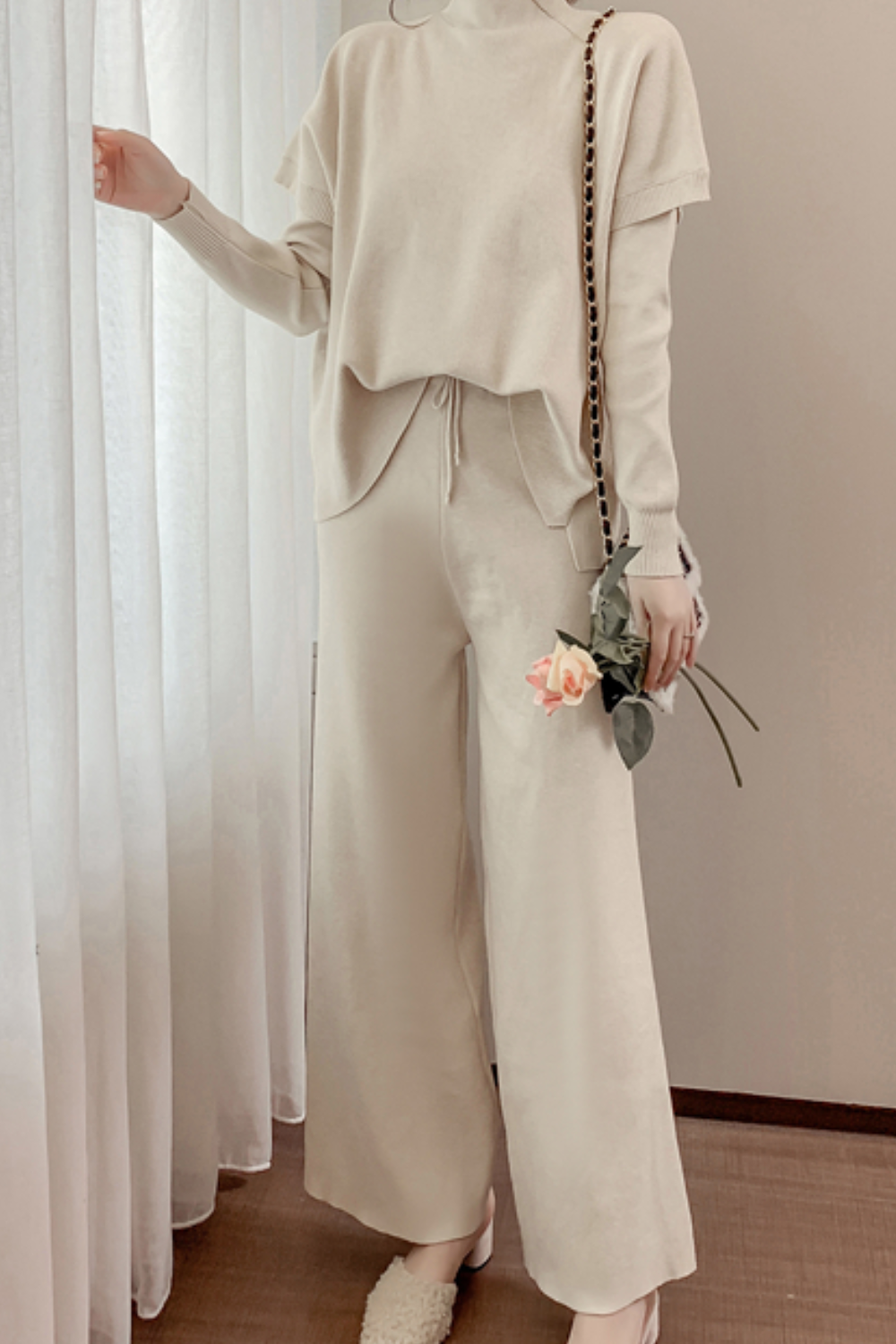 ロングスリーブニット ショートスリーブニット パンツ3ピースセット 0518 Amu ロングスリーブニット ショートスリーブニット パンツ3ピースセット 0518 Amu