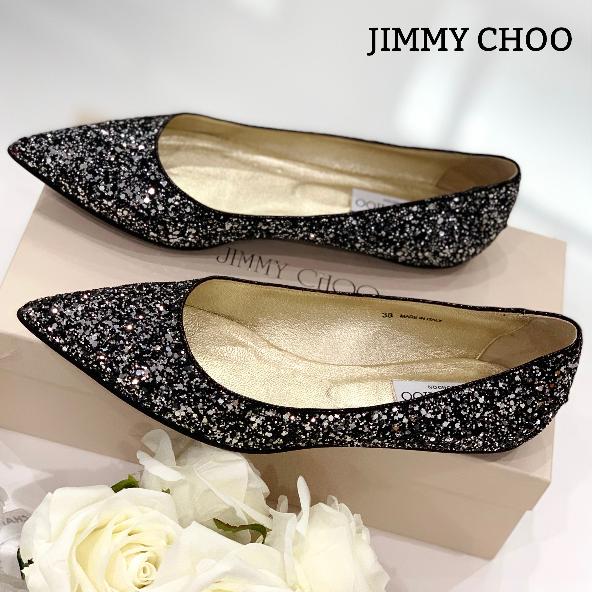 1177 極美品 ジミーチュウ グリッター フラットシューズ 黒 Mycloset 1177 極美品 ジミーチュウ グリッター フラットシューズ 黒 Mycloset