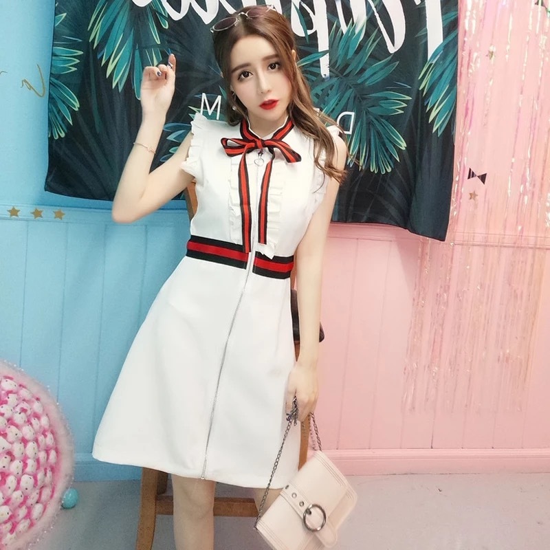 送料無料 フリル袖クラシカルワンピース リボンタイ きれいめカジュアル フェミニン サマーワンピース サマードレス 0212 Acty