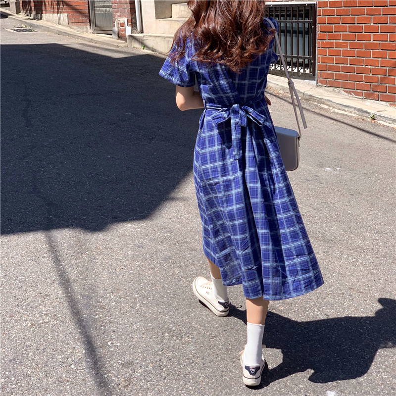チェック柄 半袖 ワンピース レトロ シック Mignon ミニョン
