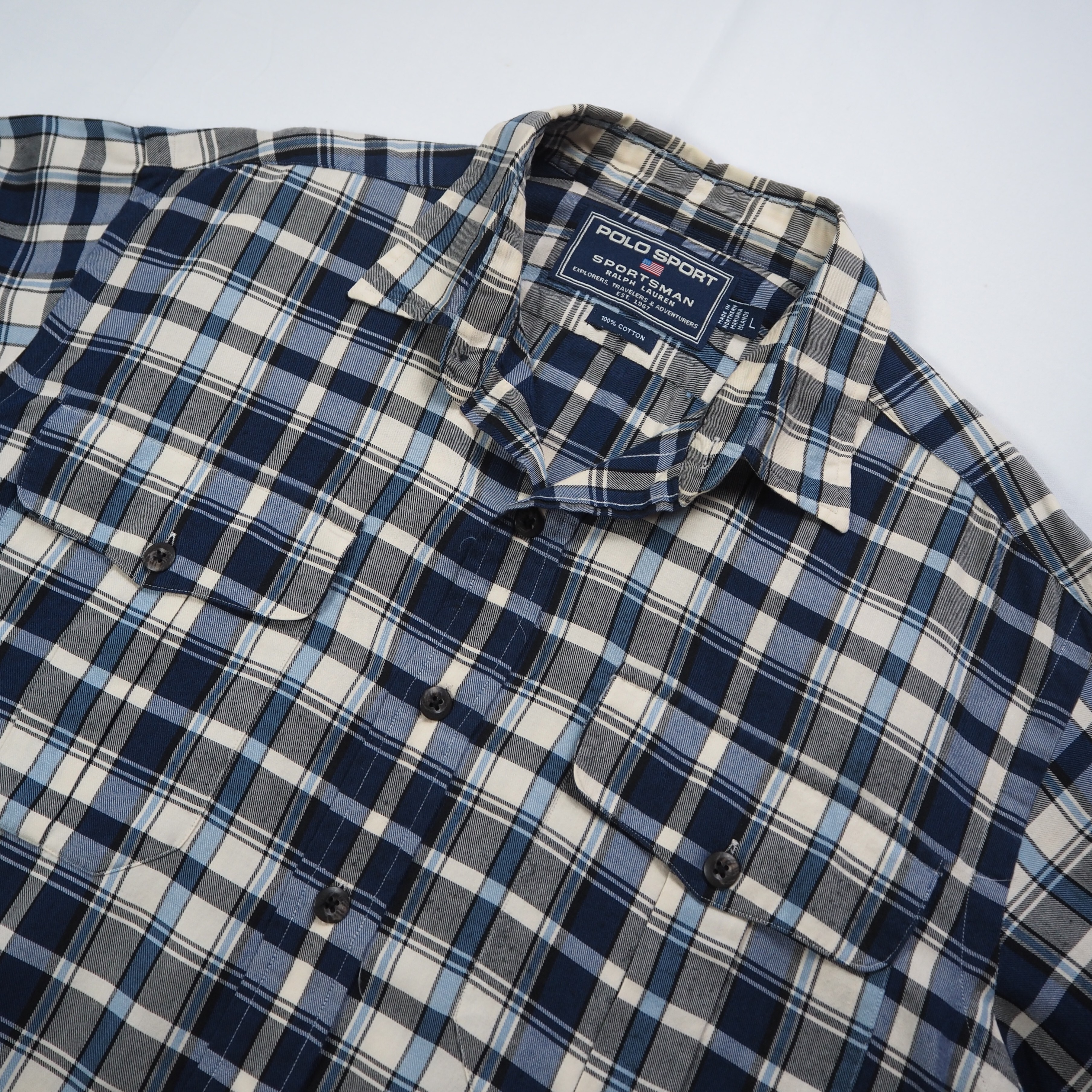 【9/23 20:00入荷】90's POLO Sports シャツ ブルー×ホワイト の画像 5