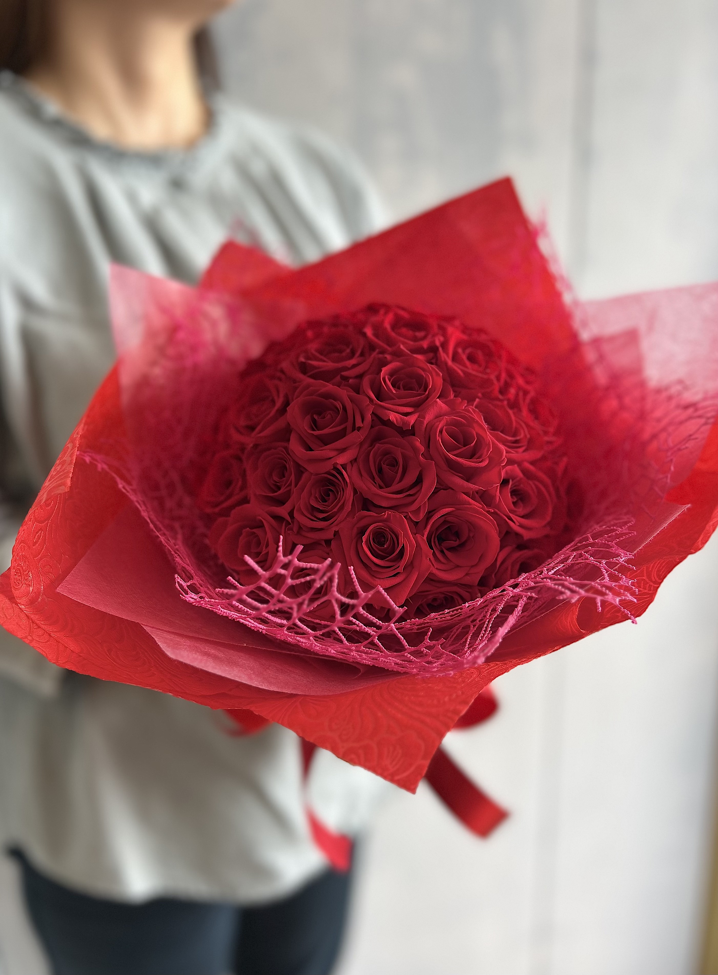 プロポーズの赤いばら40本・花束（プリザーブドフラワー長期保存）（宅配便可）