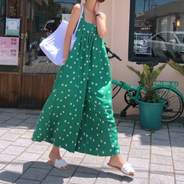オールインワン サロペット ワイド ゆったり 水玉 大人可愛い おしゃれ ビーチ リゾート お出かけ デート Seashore
