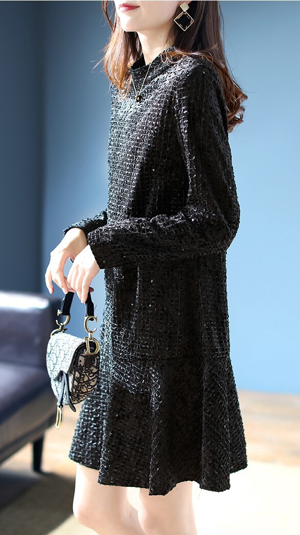 秋新作 ワンピース レディース ミニワンピース ワンピースミニ丈 ベルベット 大きいサイズ ワンピース 韓国ワンピース 秋 冬 ドレス 韓国ワンピース 秋 冬 長袖 ドレス フレア 秋冬 お呼ばれ 女子会 デート フェミニン スパンコール Viento