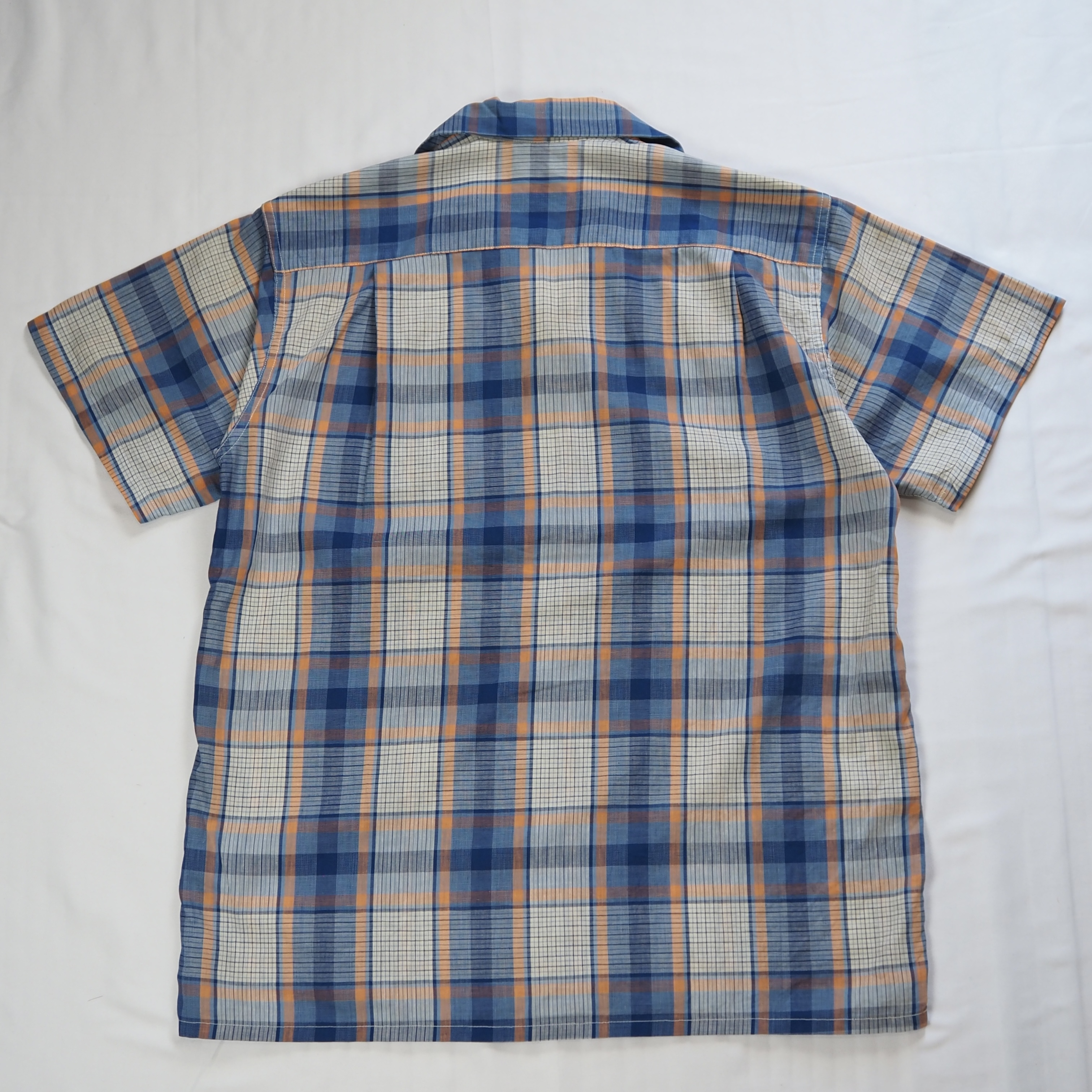 50’s Pilgrim 半袖コットンシャツ ブルー×オレンジ Sサイズ の画像 10