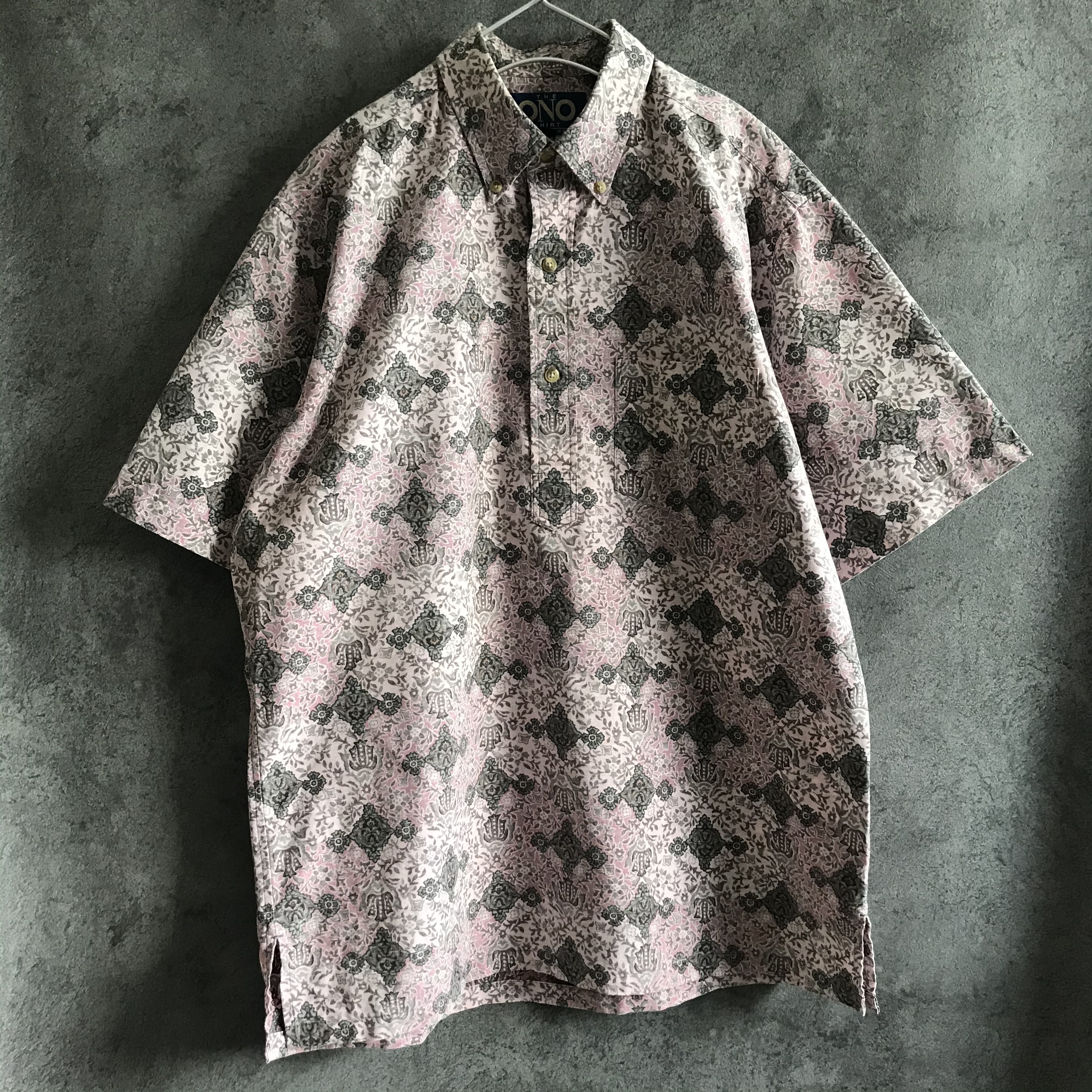 古着シャツ 古着 シャツ レトロ ヨーロピアン プルオーバー ピンク 柄シャツ 総柄 アート メンズ 半袖 古着屋antenna アンテナ 海外でセレクトした個性的な古着専門の通販店です