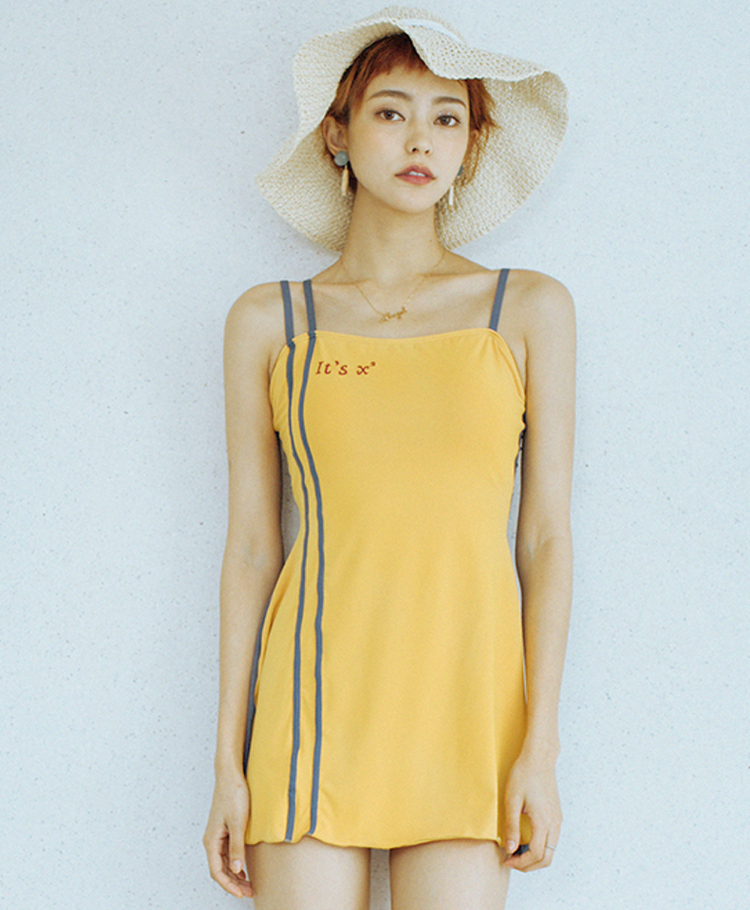 Dafuq ワンピース水着 おしゃれ 可愛い イエロー Dafuq