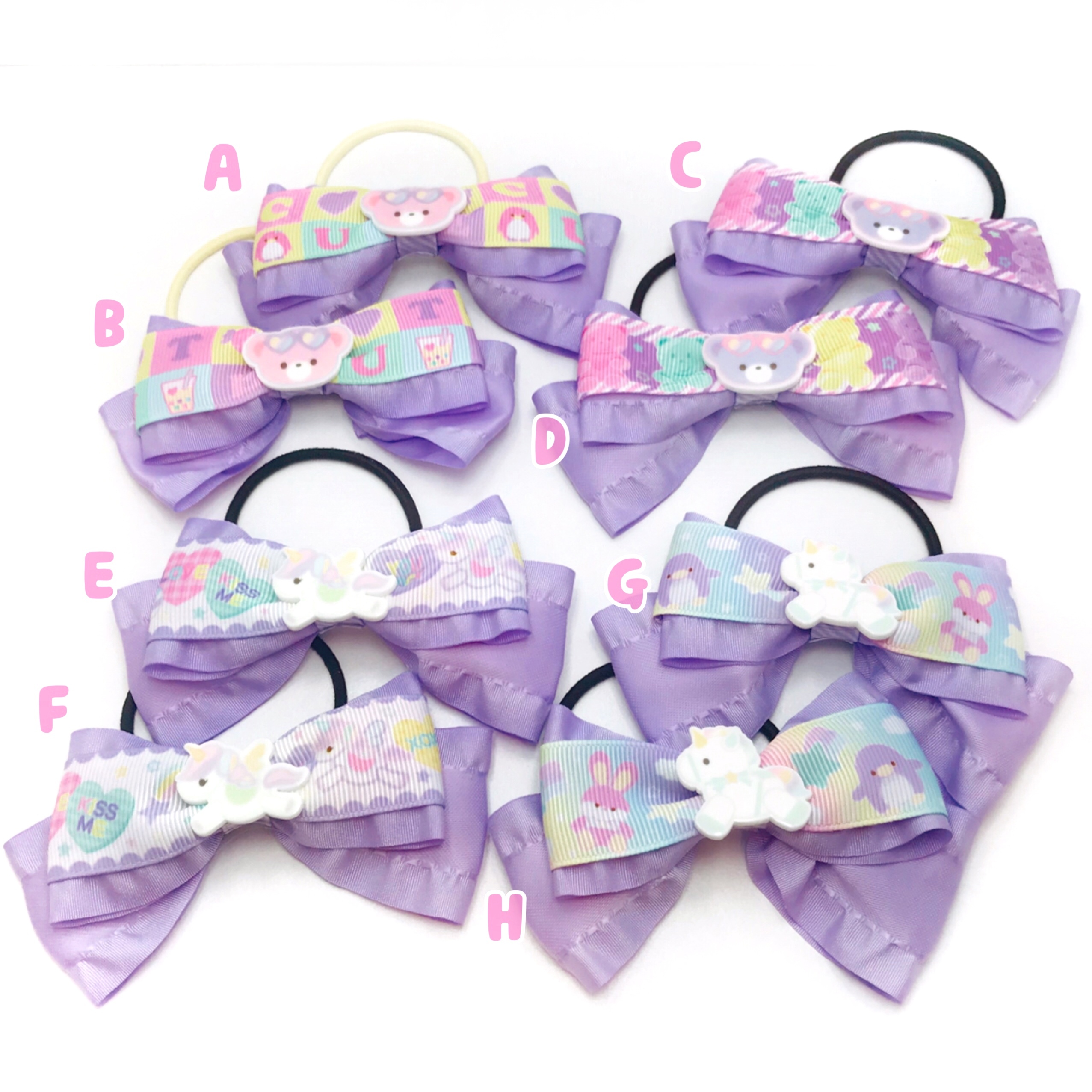 Pirokoさんリボンのフリルリボンヘアゴム パープル系 Girly H