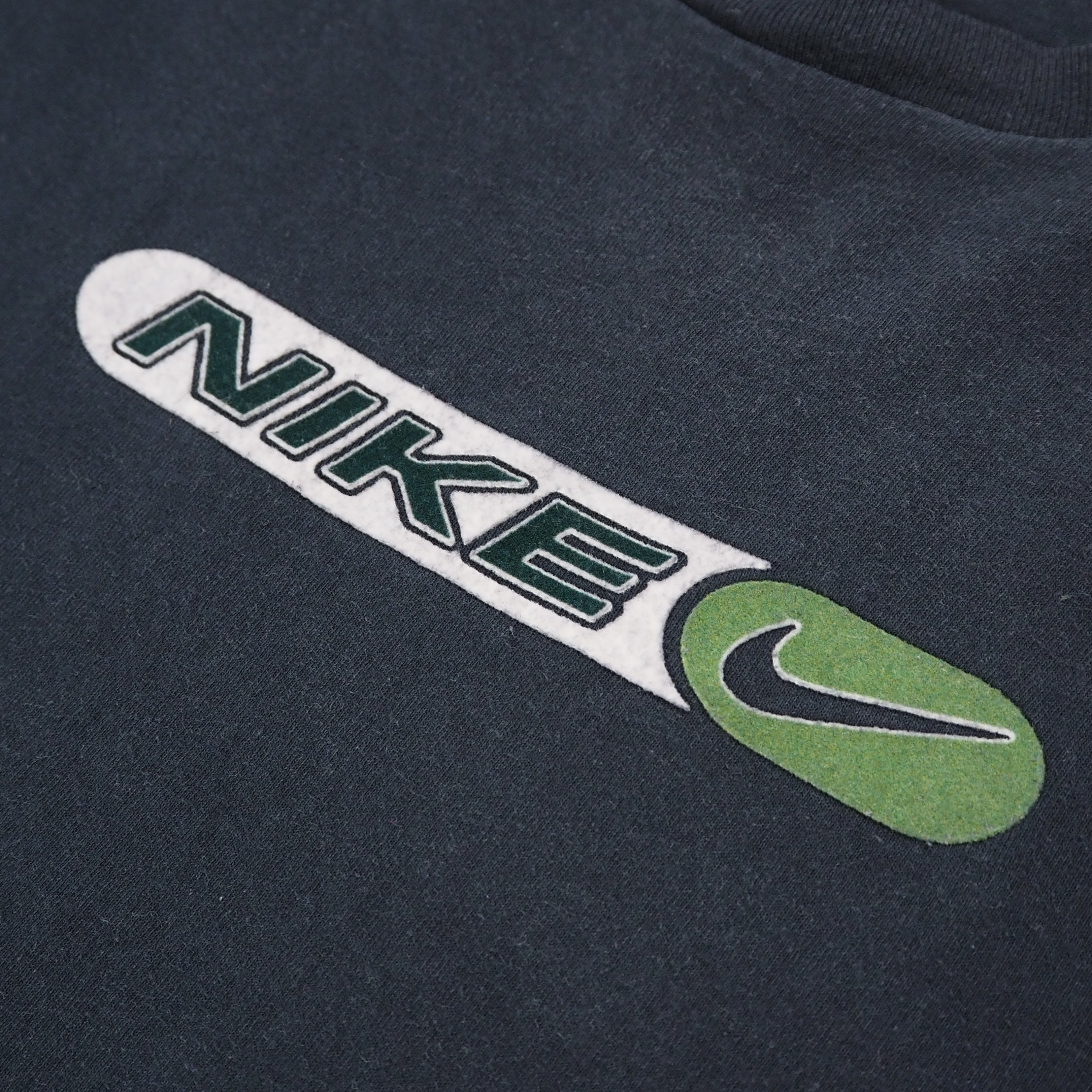 90’s-00’s NIKE フロッキープリントロゴTシャツ ネイビー Lサイズ の画像 7