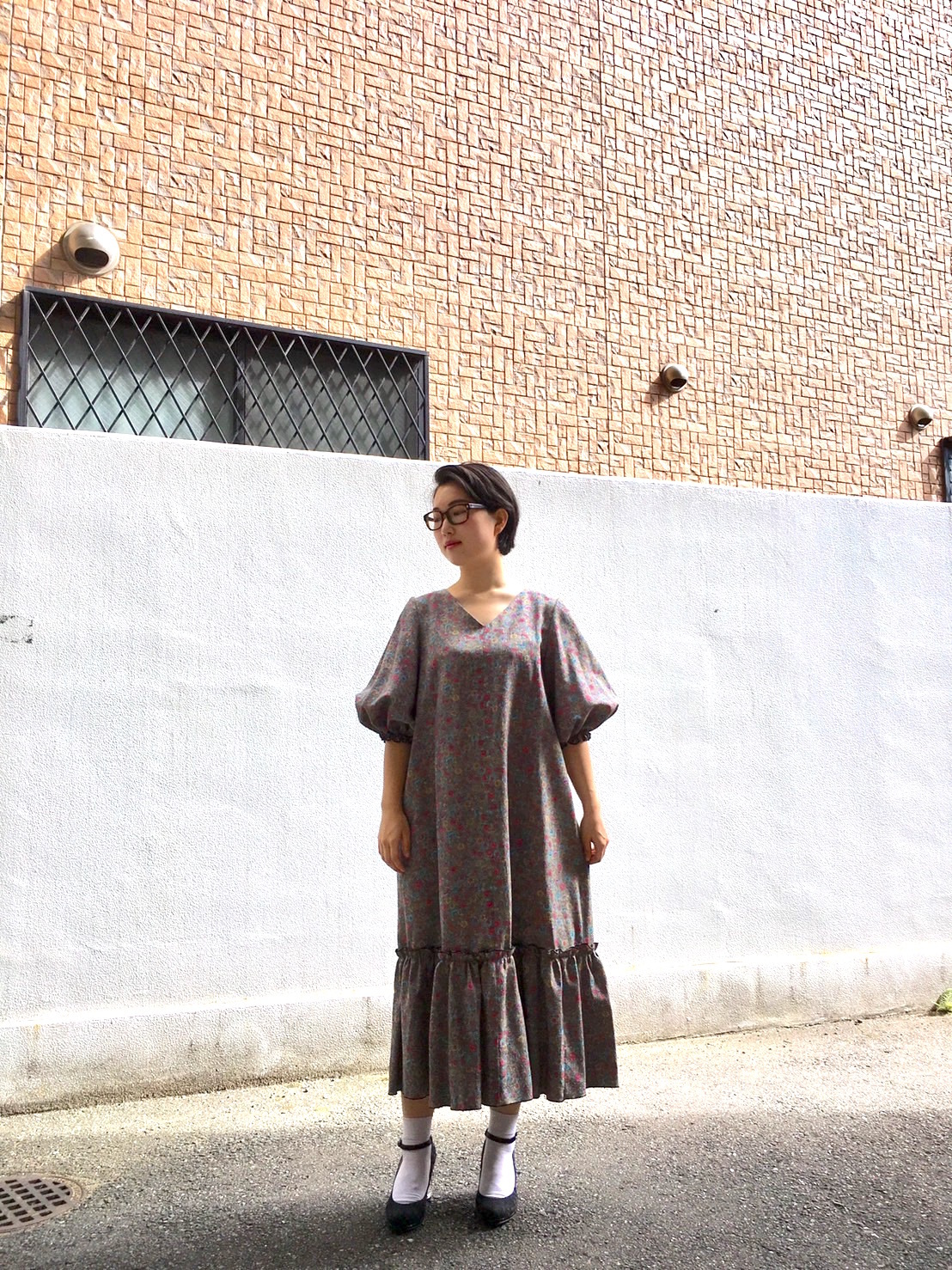 着物リメイクワンピース グレイ Movi