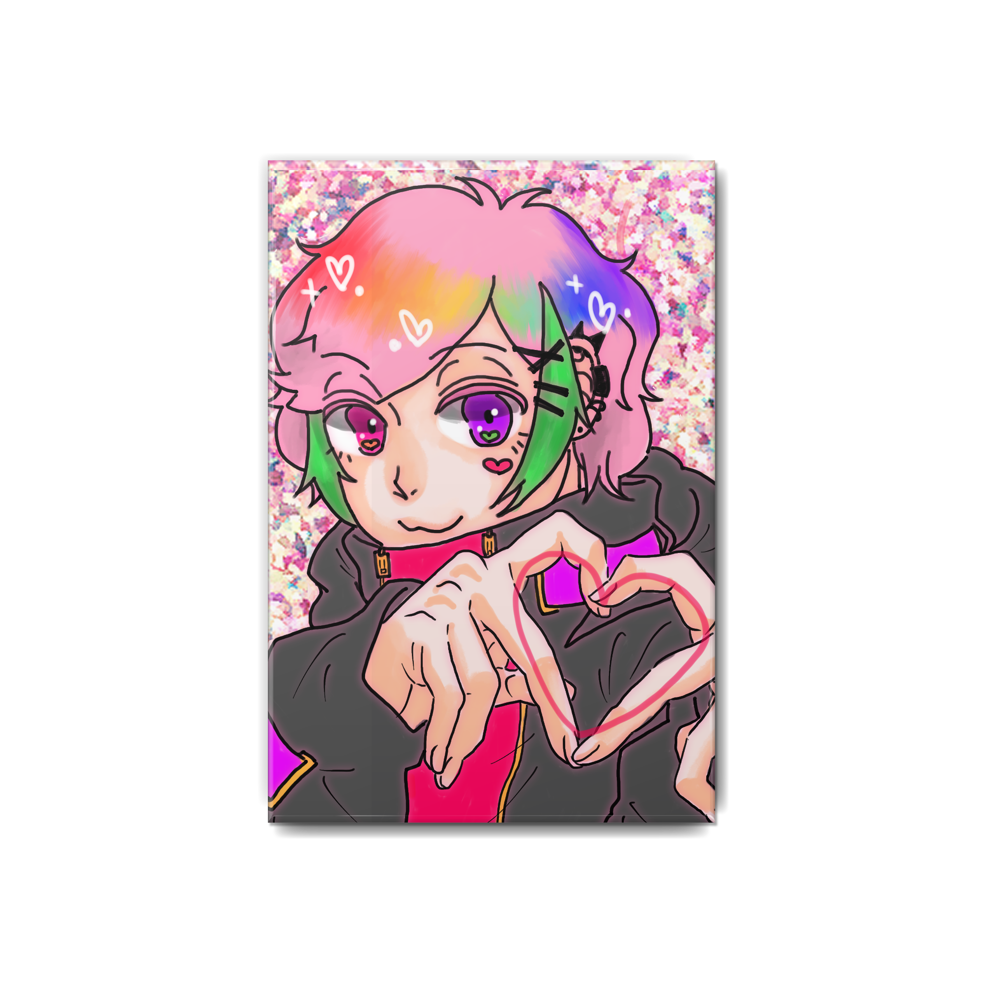 指ハートななやくんスクエア型缶バッジ ななやくんの手作りちくわ売り場