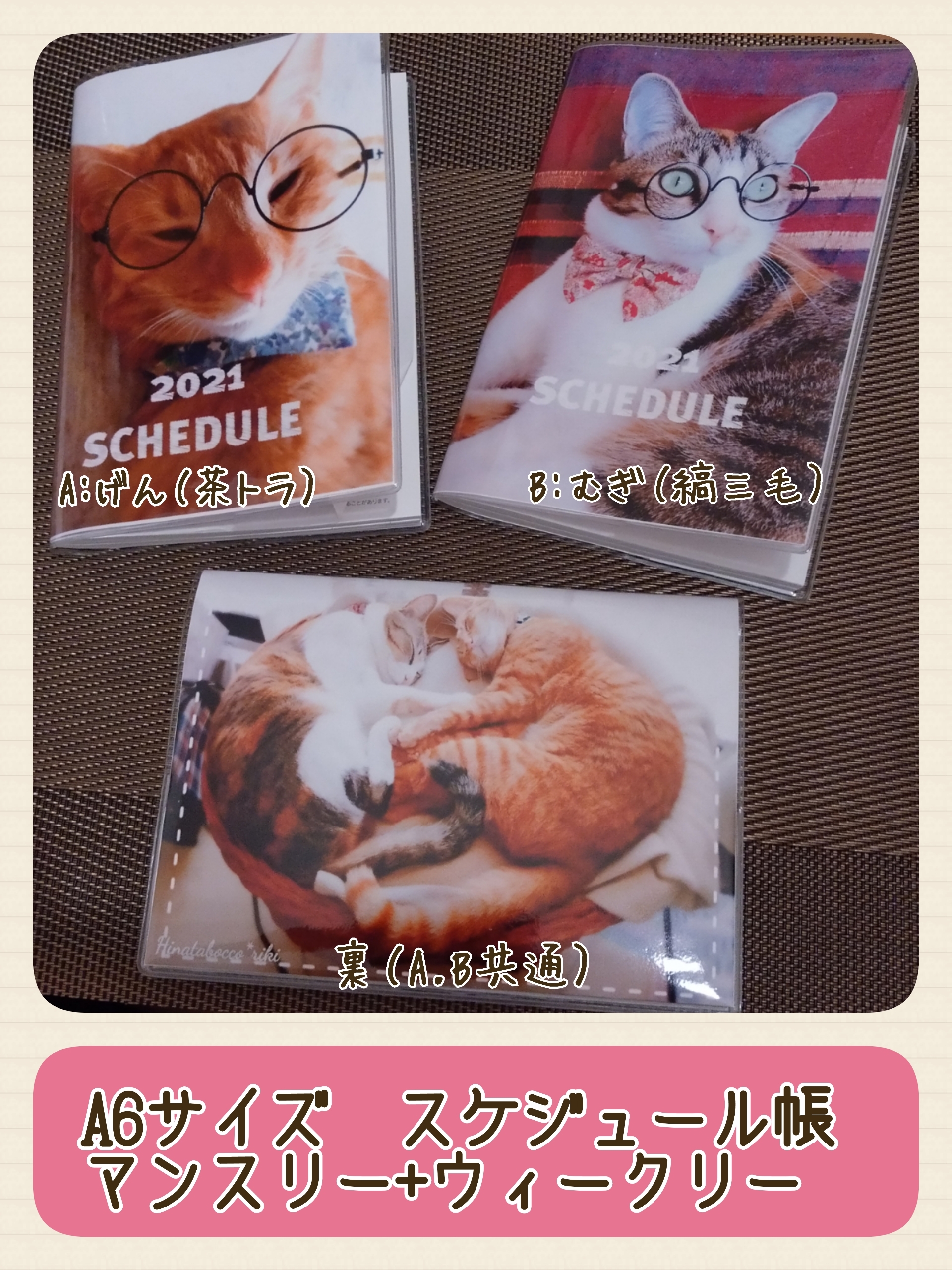 21年スケジュール帳 マンスリー ウィークリー 猫 めがねっこ Hinatabocco Riki