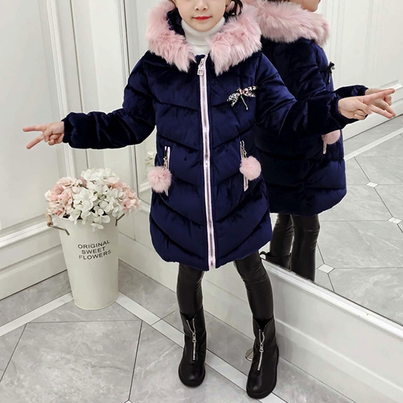 可愛い ダウン コート ロング 女の子 フード Sno