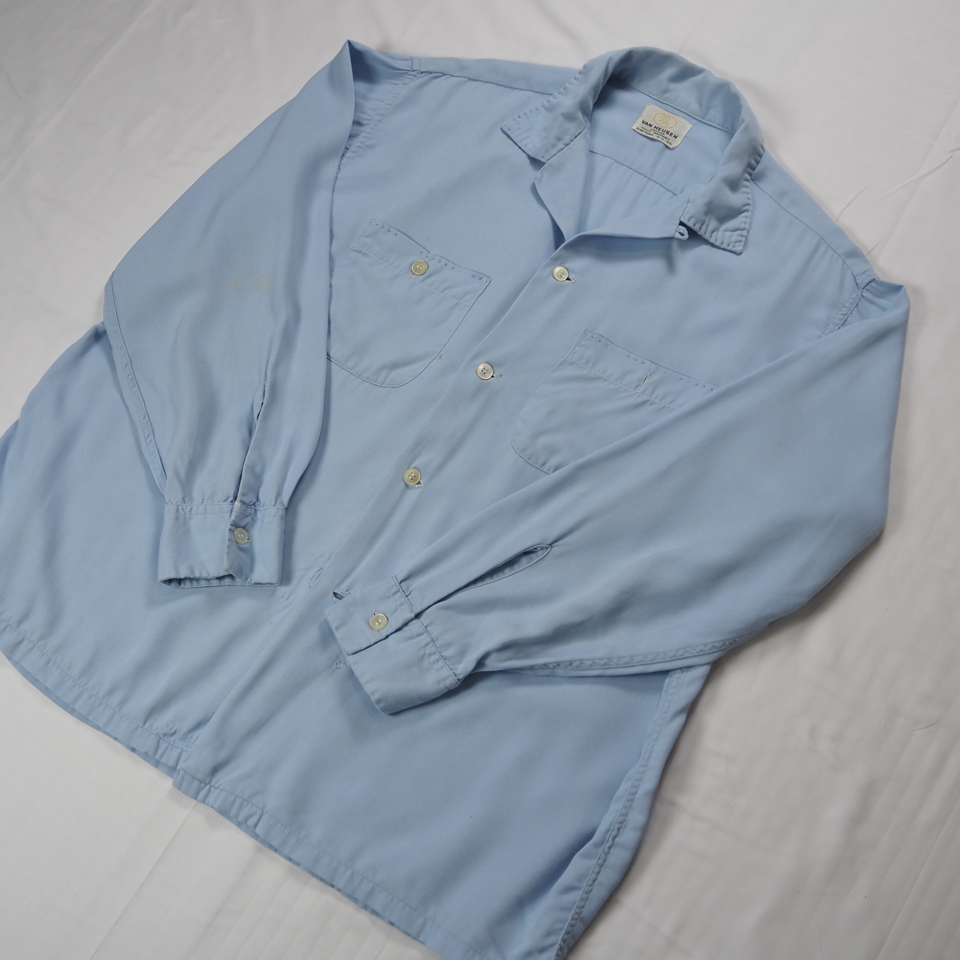 50’s-60’s Van Heusen レーヨンシャツ Lサイズ ライトブルー の画像 6