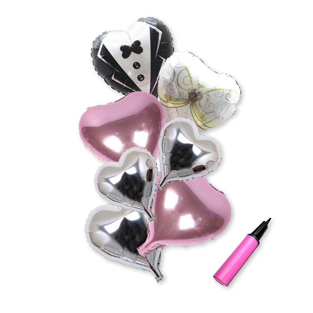 空気入れ付 タキシード ウエディングドレス バルーン ハート風船 結婚式 二次会 電報 サプライズ お祝い ピンク シルバー Happywedding風船 空気入れ Fta062 幸せを運ぶ風船shopフロンティアバルーン