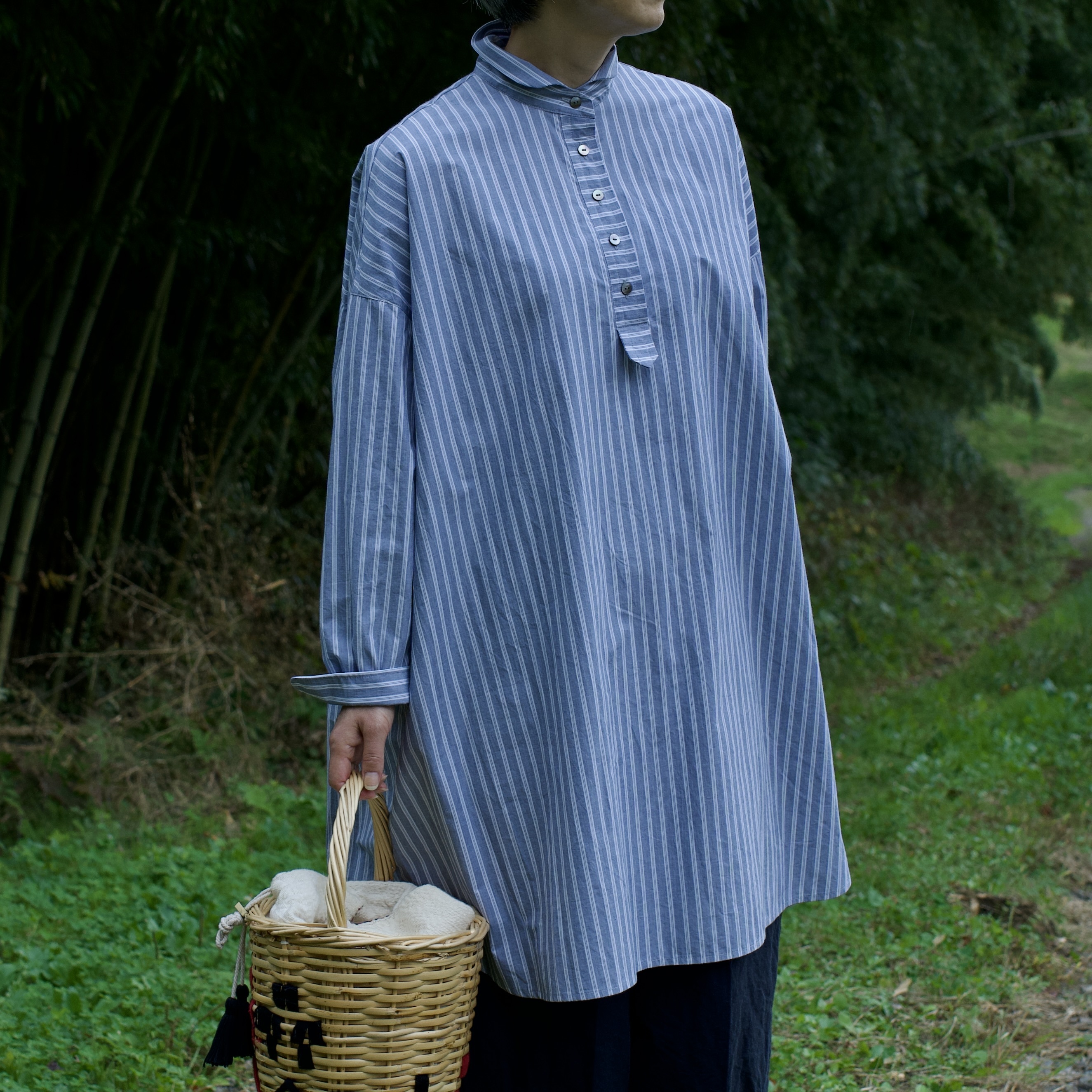 【organic cotton100%】Pieni Shirt : ピエニシャツ ＜navy×white_stripe＞
